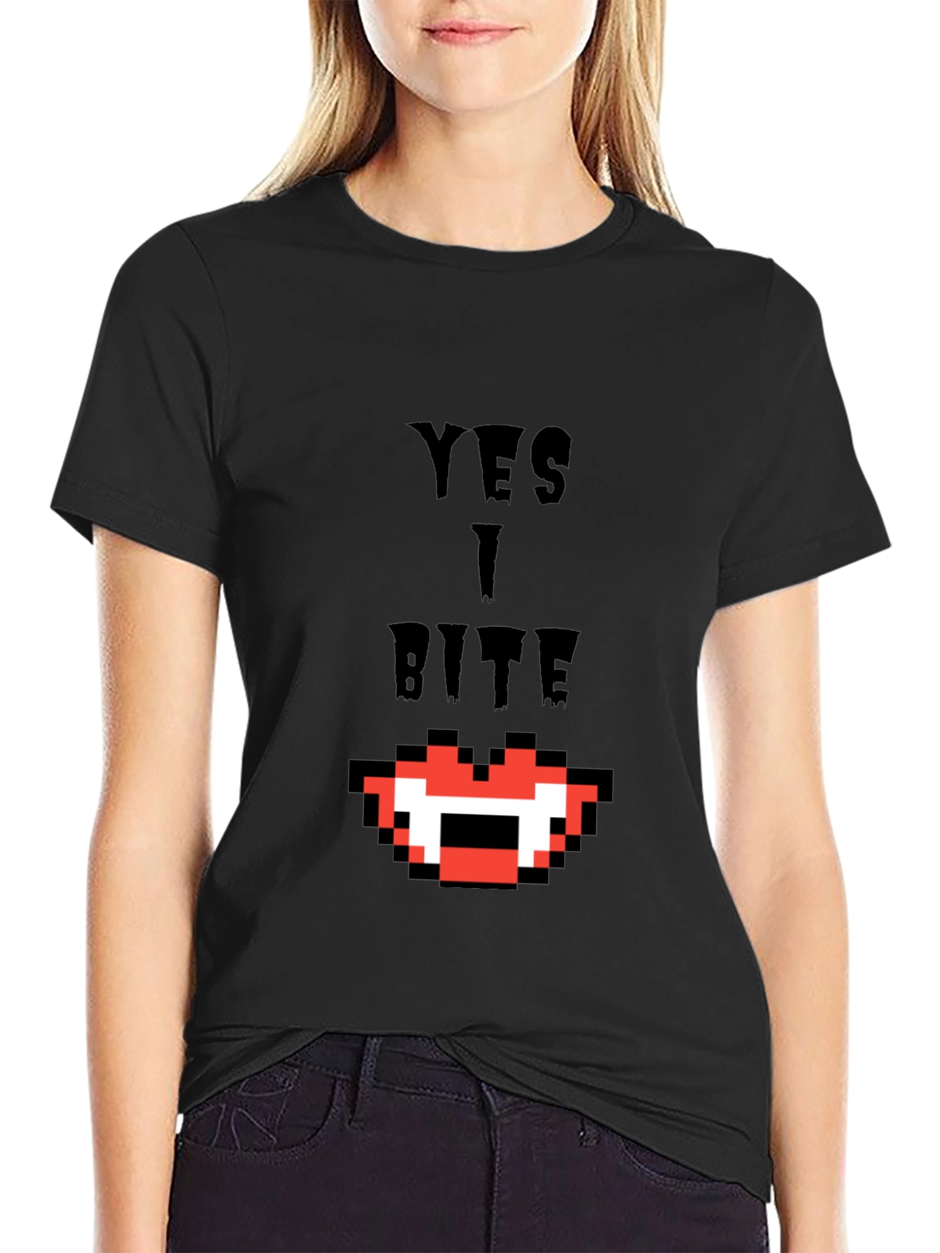 Yes I Bite T-Shirt - Pixel Vampire Fangs