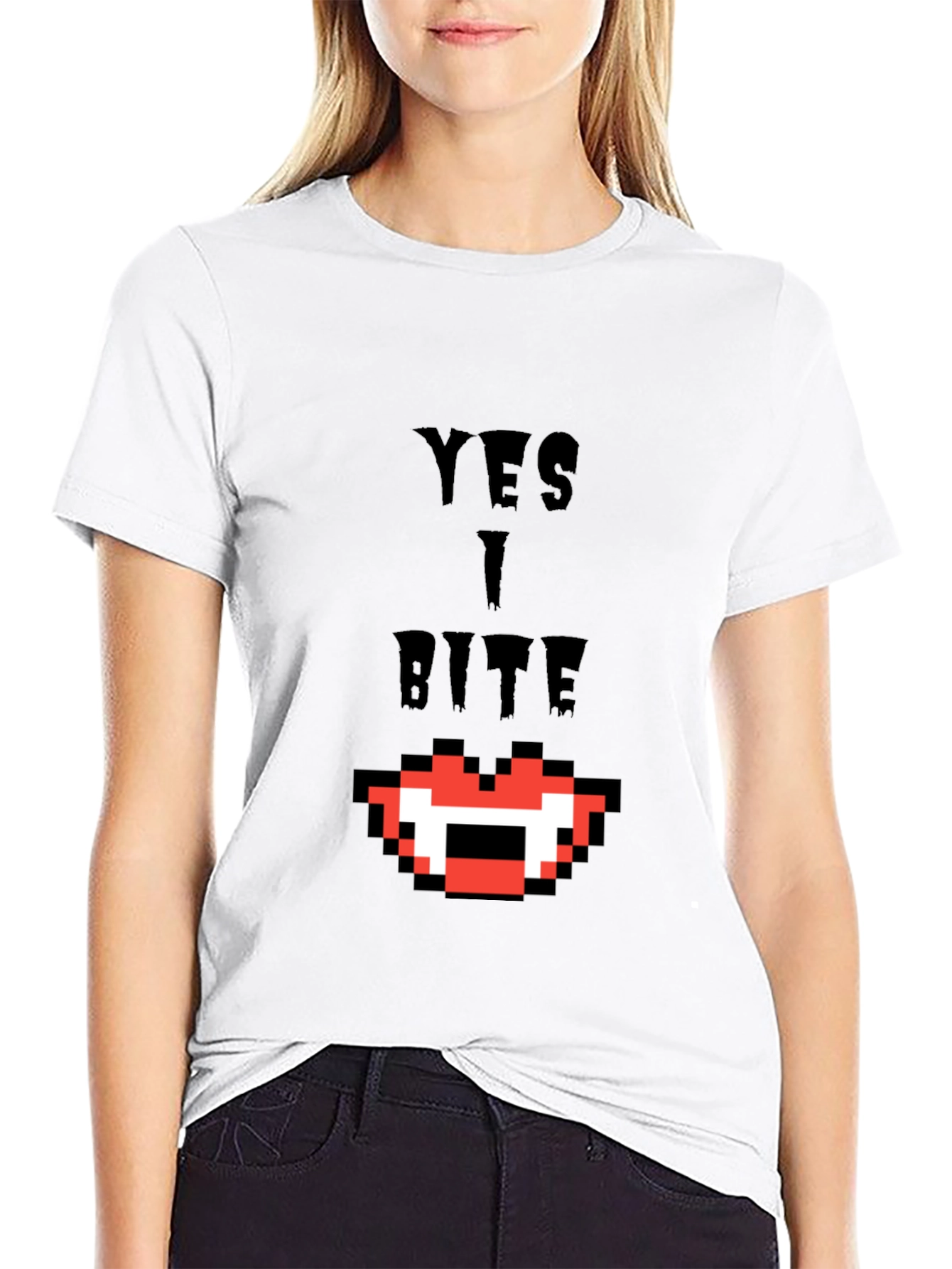 Yes I Bite T-Shirt - Pixel Vampire Fangs