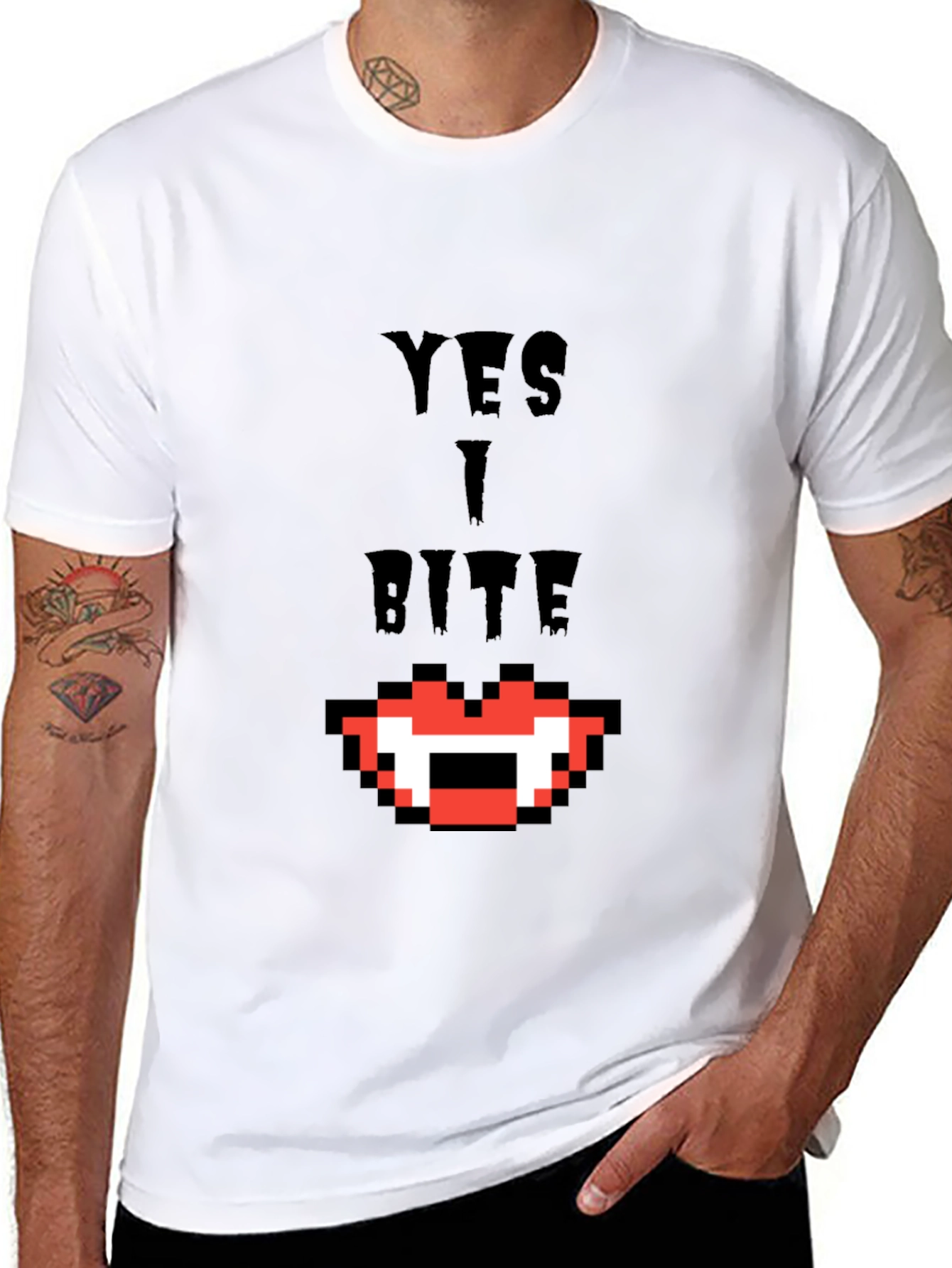 Yes I Bite T-Shirt - Pixel Vampire Fangs
