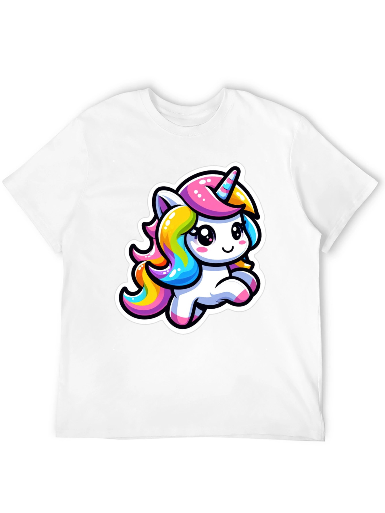 Cute Cartoon Unicorn Black T-Shirt