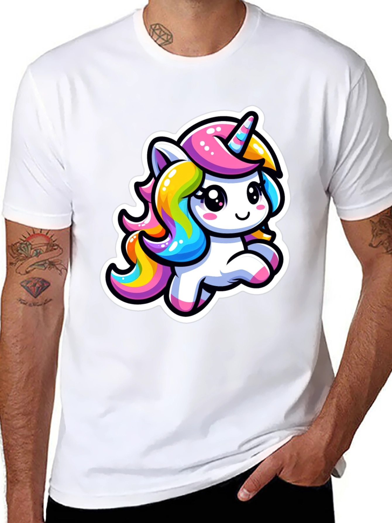 Cute Cartoon Unicorn Black T-Shirt