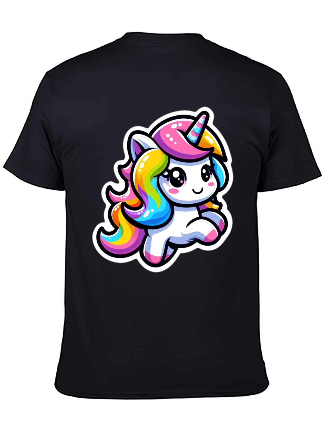 Cute Cartoon Unicorn Black T-Shirt