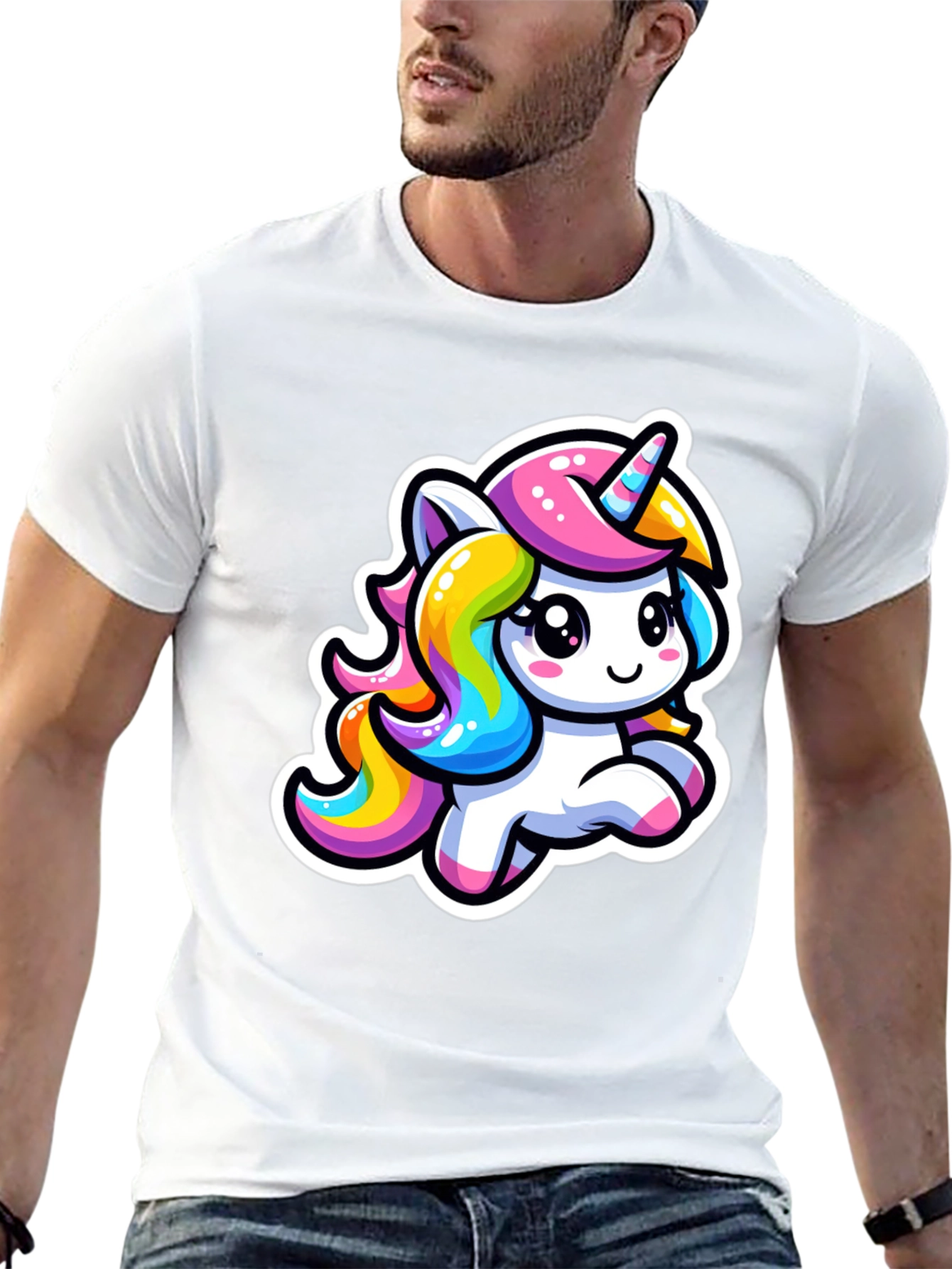 Cute Cartoon Unicorn Black T-Shirt