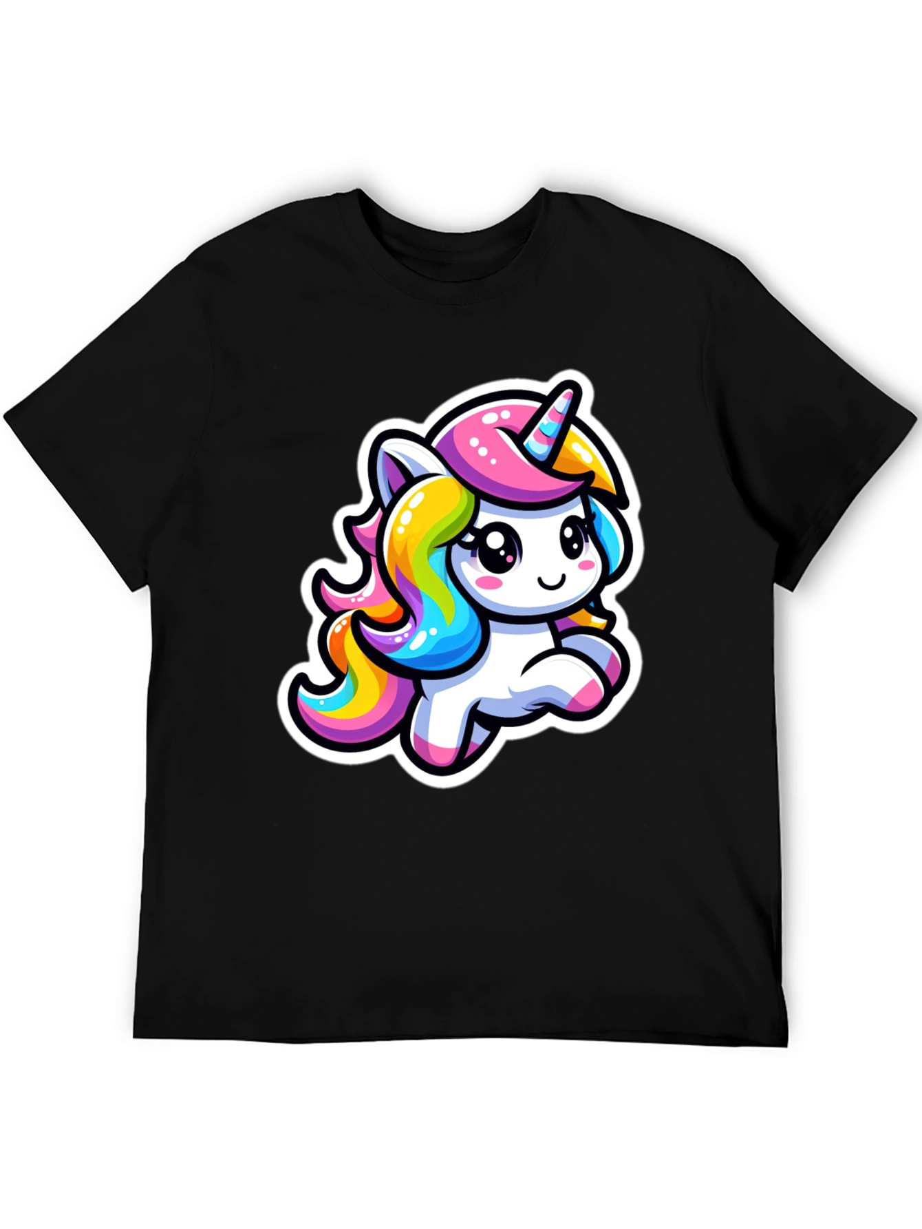 Cute Cartoon Unicorn Black T-Shirt
