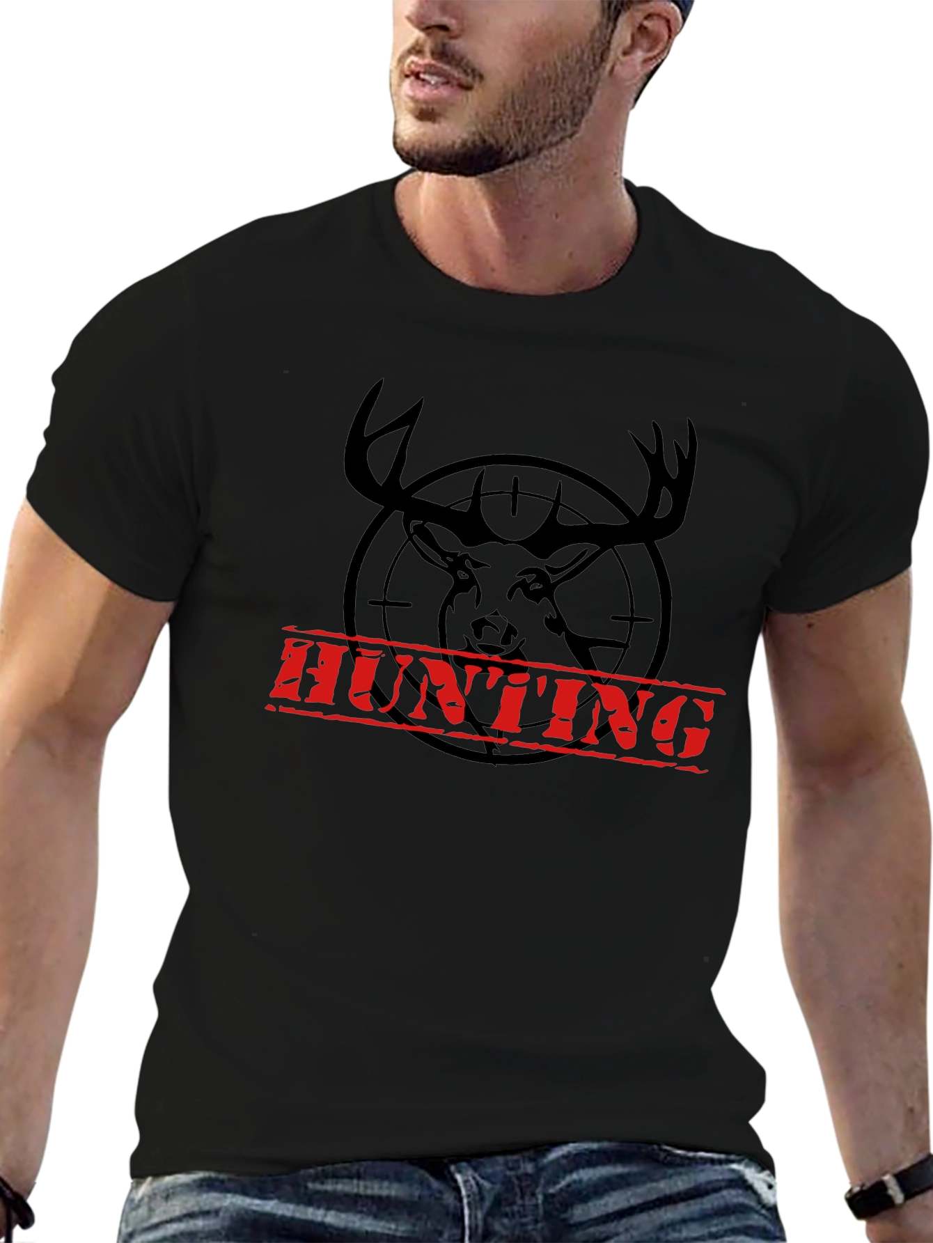 Hunting Deer Graphic T-Shirt - Black