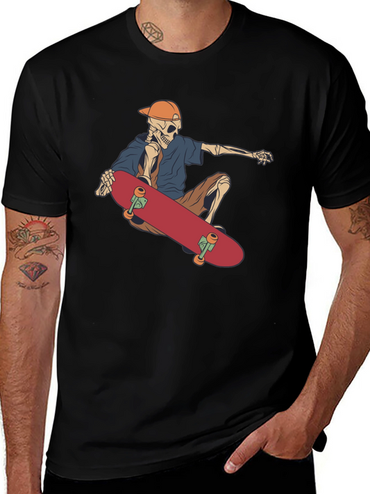 Skateboarding Skeleton Graphic Tee - Black