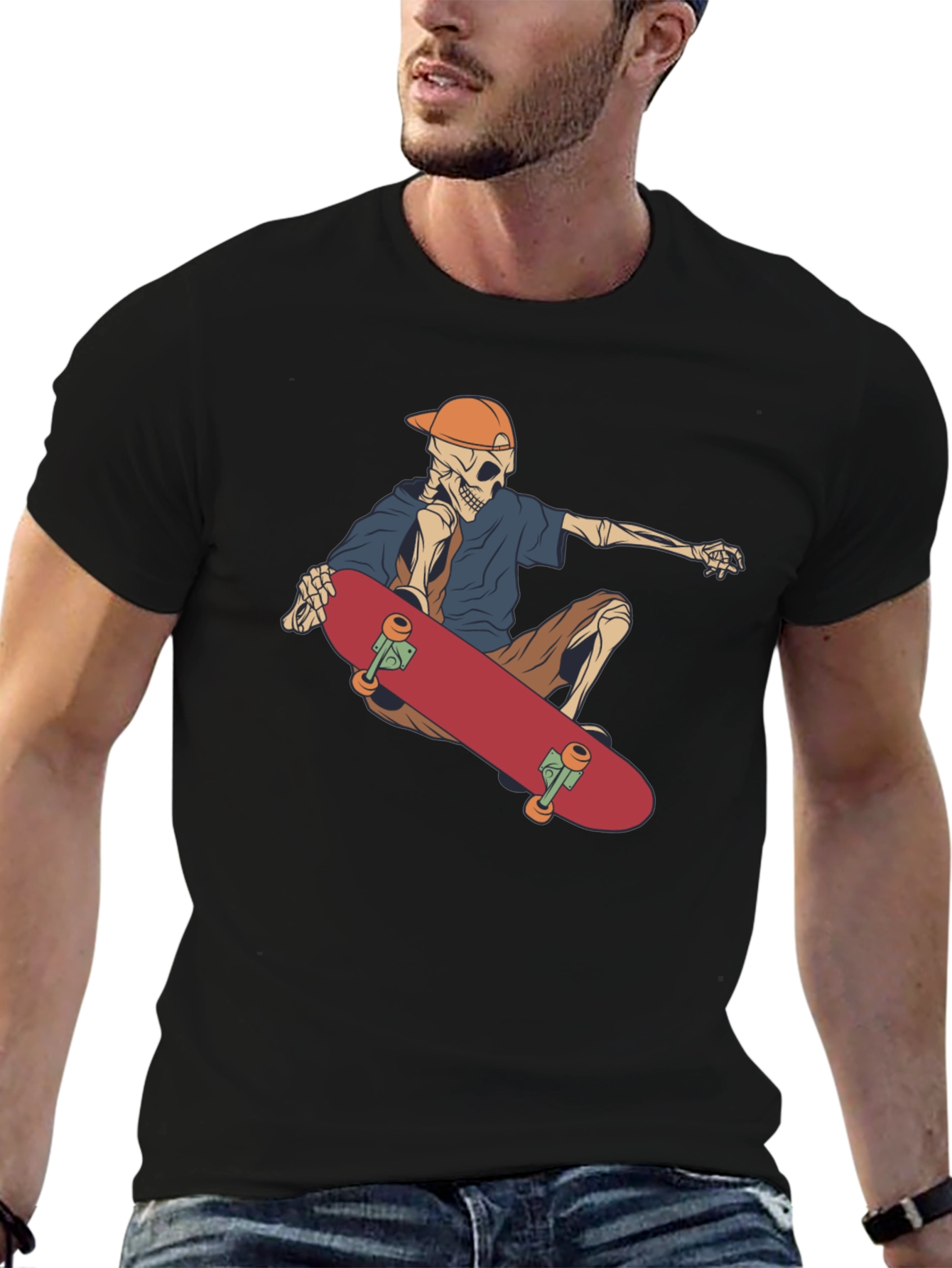 Skateboarding Skeleton Graphic Tee - Black
