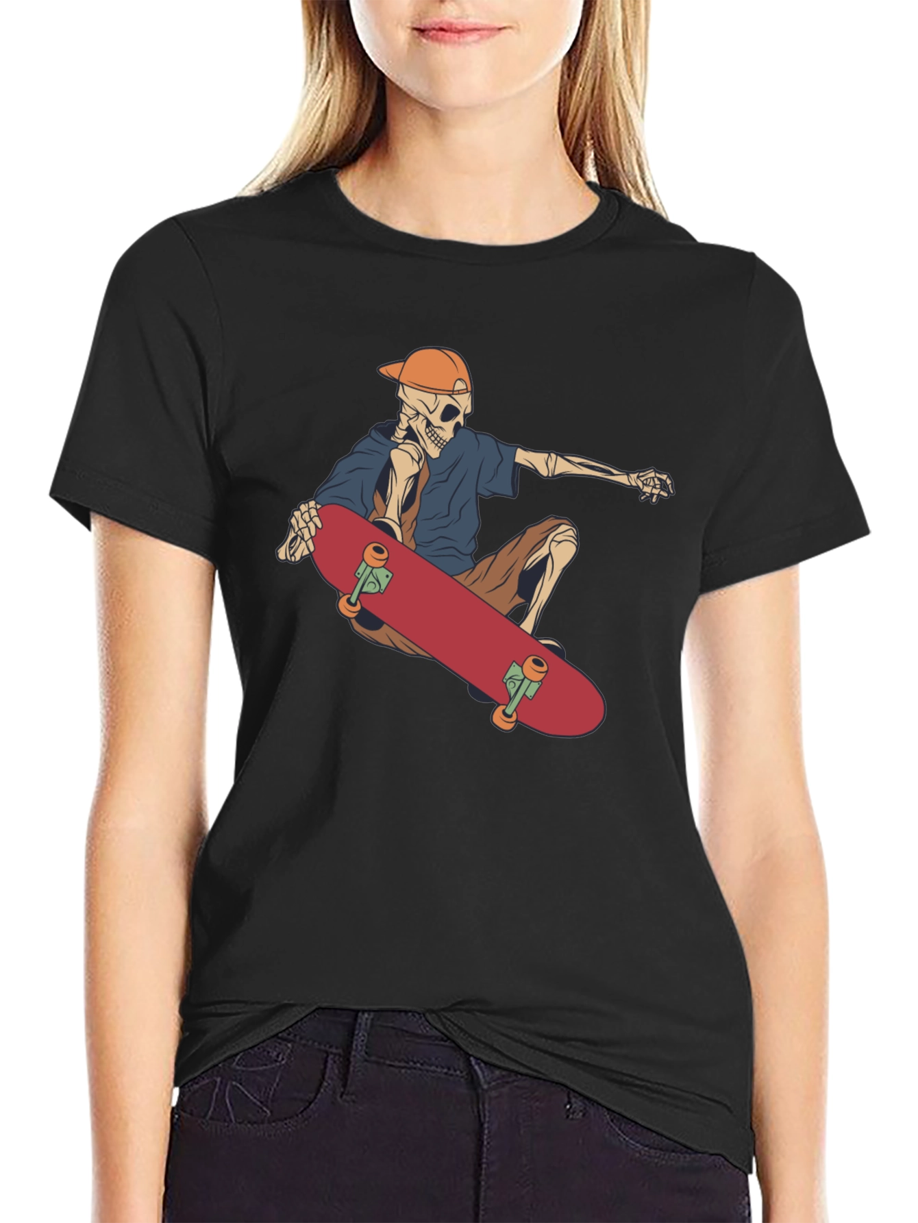 Skateboarding Skeleton Graphic Tee - Black