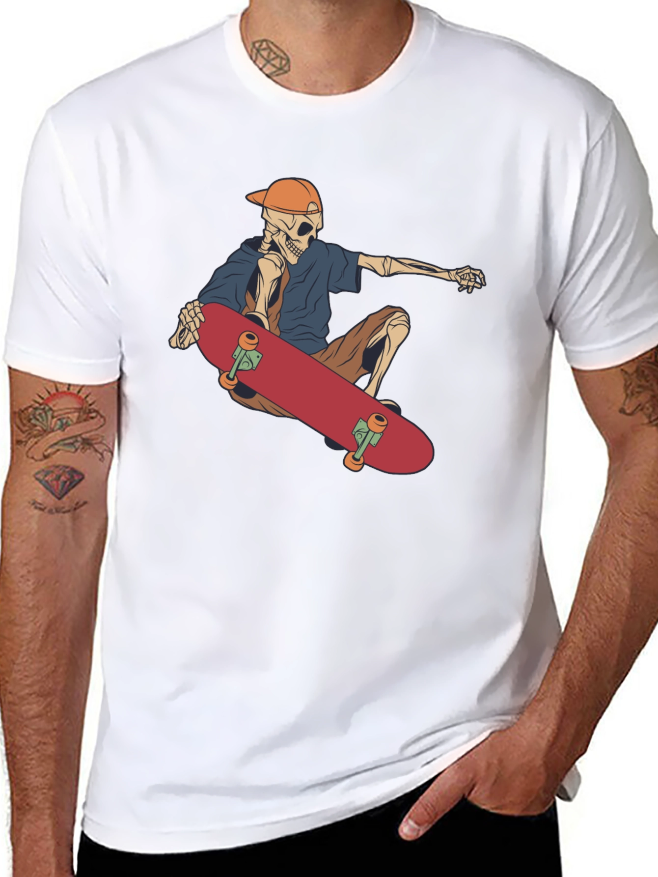 Skateboarding Skeleton Graphic Tee - Black