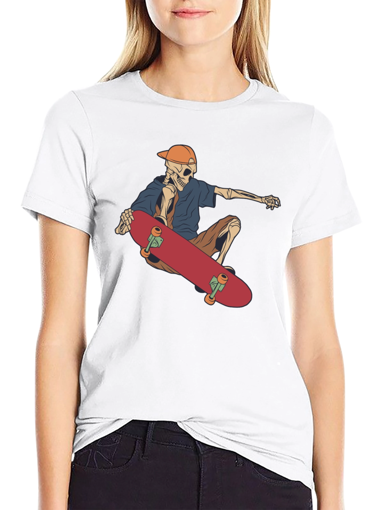 Skateboarding Skeleton Graphic Tee - Black