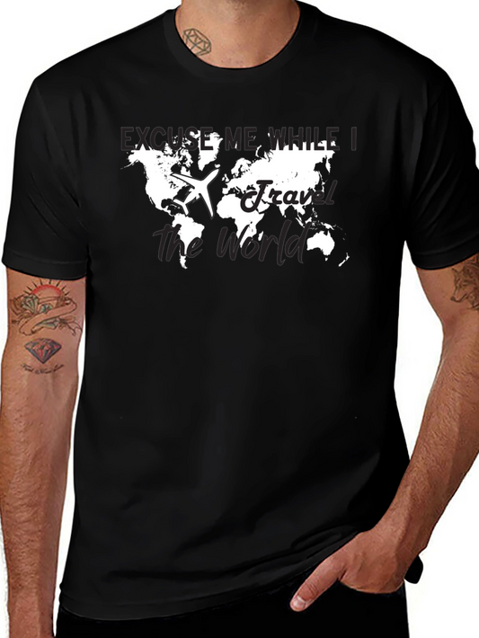 Travel the World Graphic Tee - Black Cotton T-Shirt