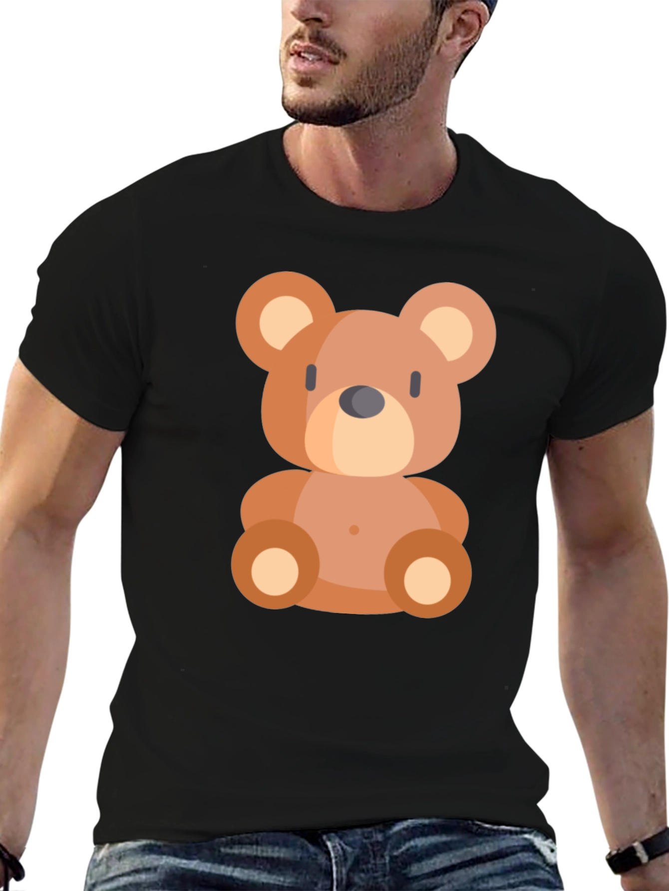 Cute Cartoon Bear Black T-Shirt