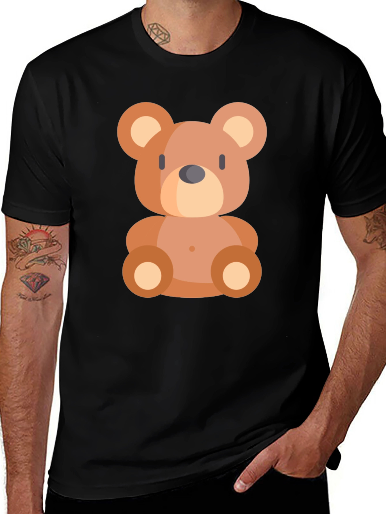 Cute Cartoon Bear Black T-Shirt
