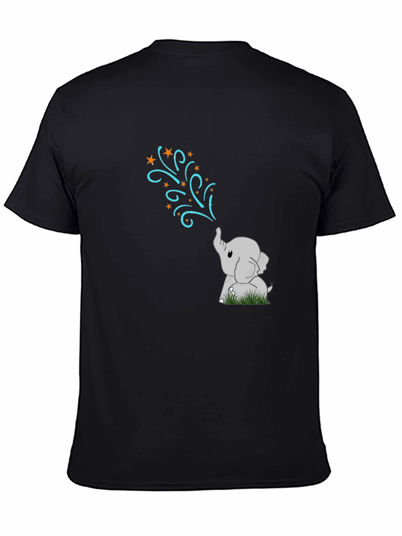 Cute Elephant Stars Black T-Shirt