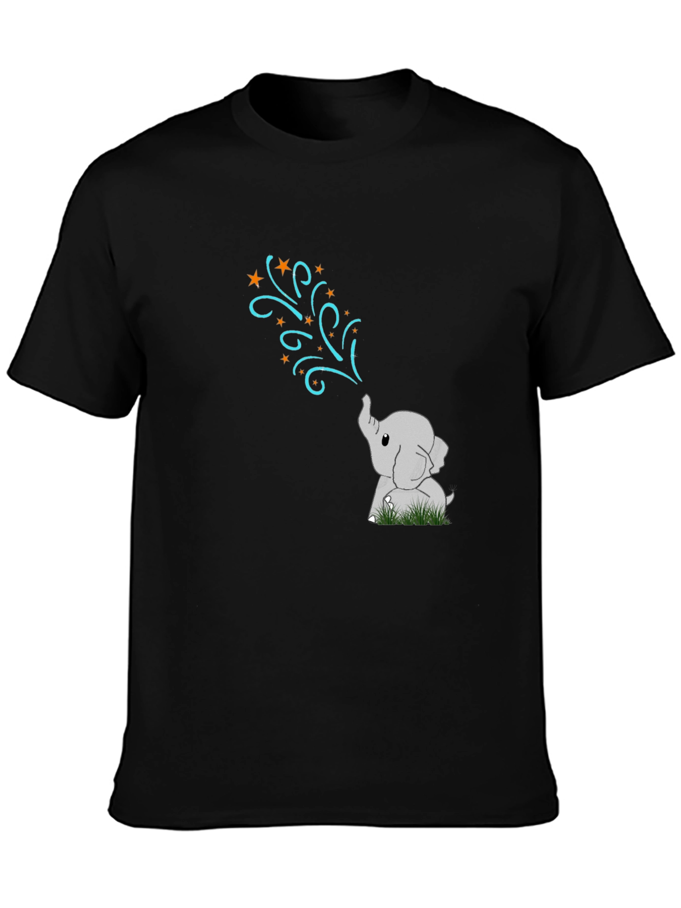 Cute Elephant Stars Black T-Shirt
