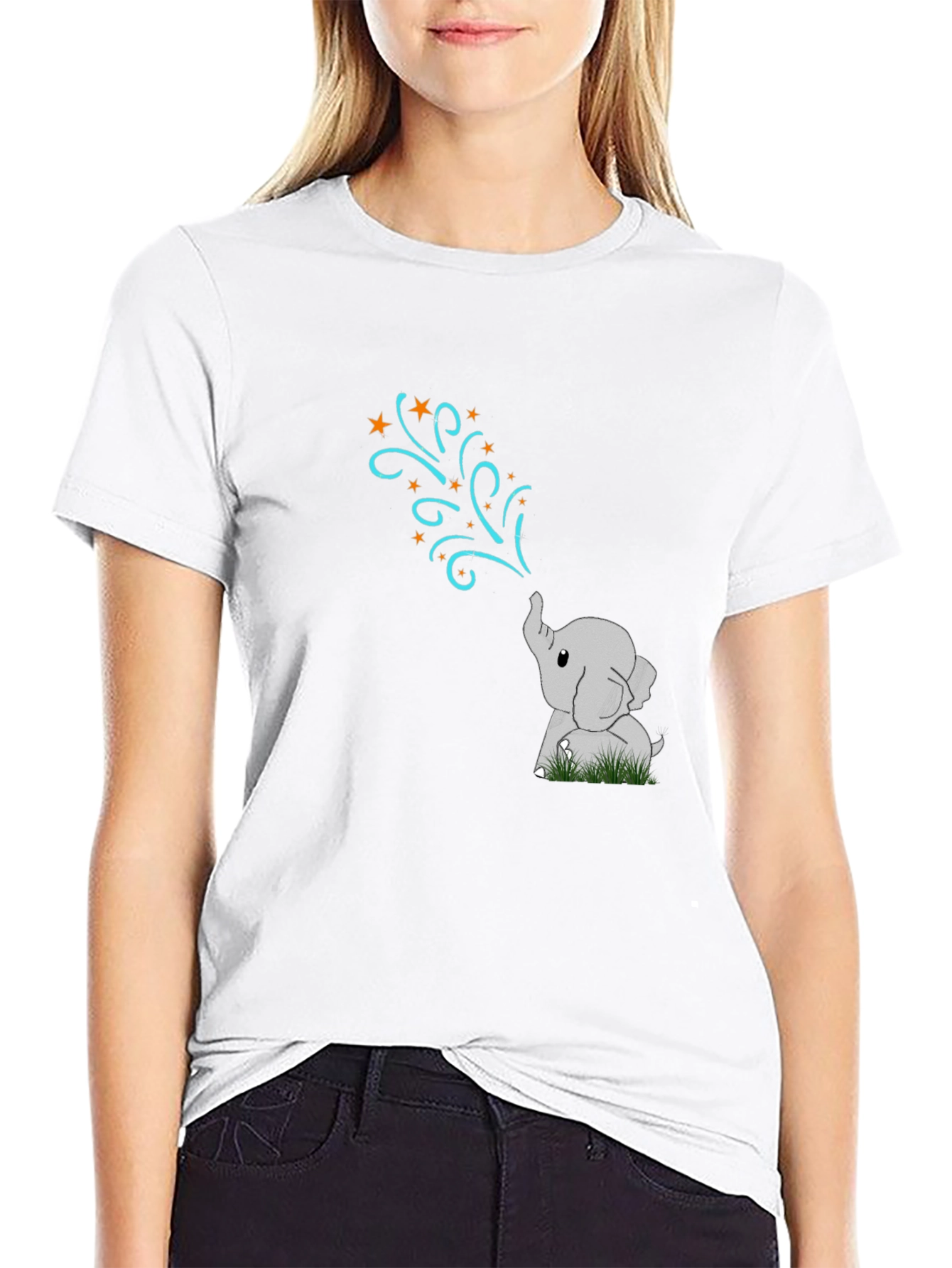 Cute Elephant Stars Black T-Shirt