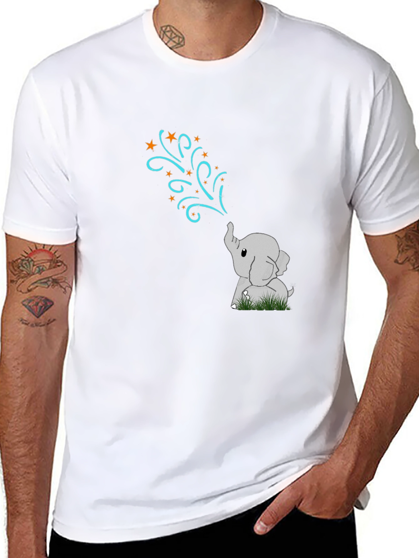 Cute Elephant Stars Black T-Shirt