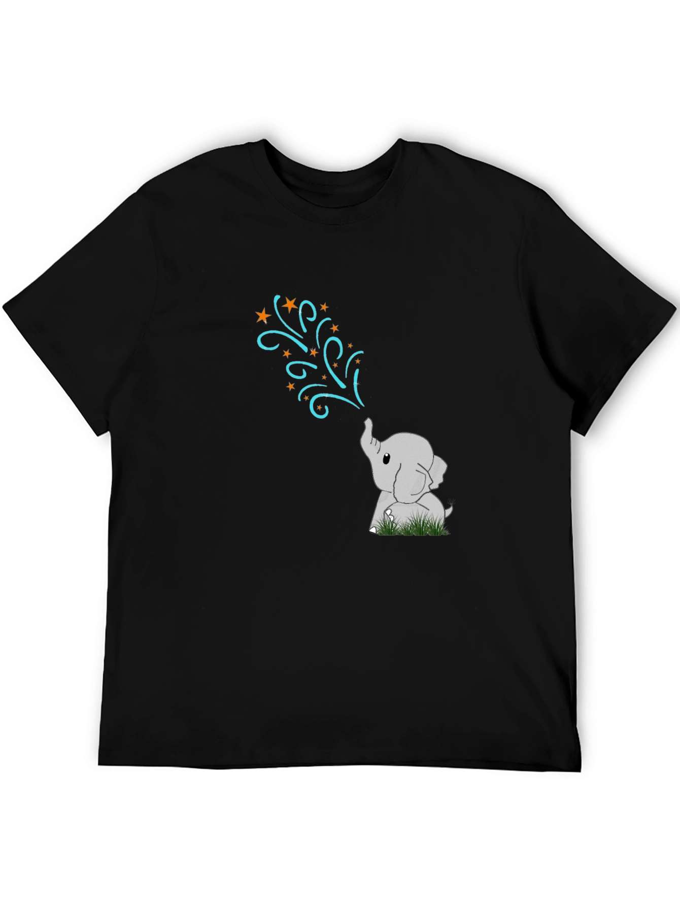 Cute Elephant Stars Black T-Shirt