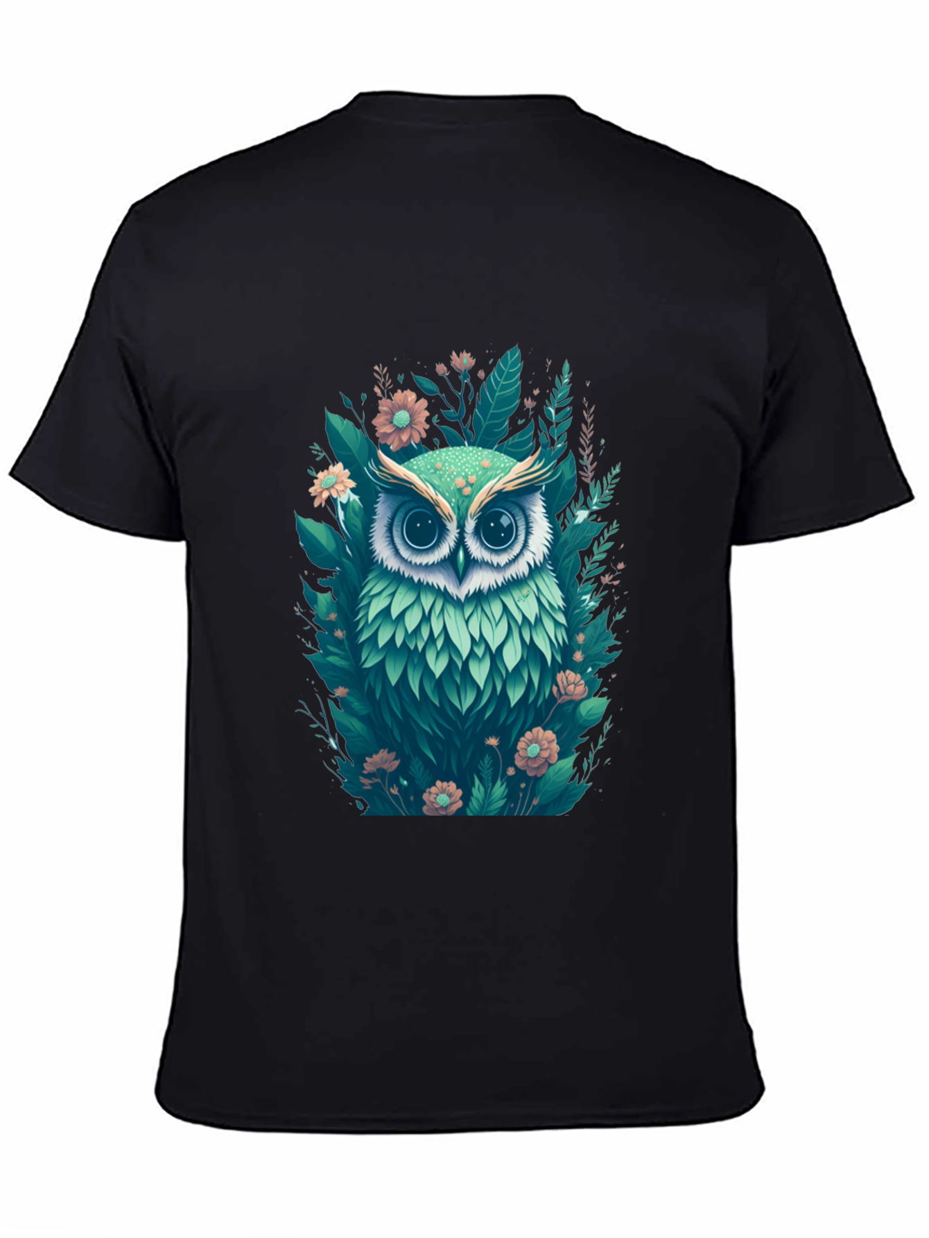 Mens Black Owl & Floral Graphic Tee