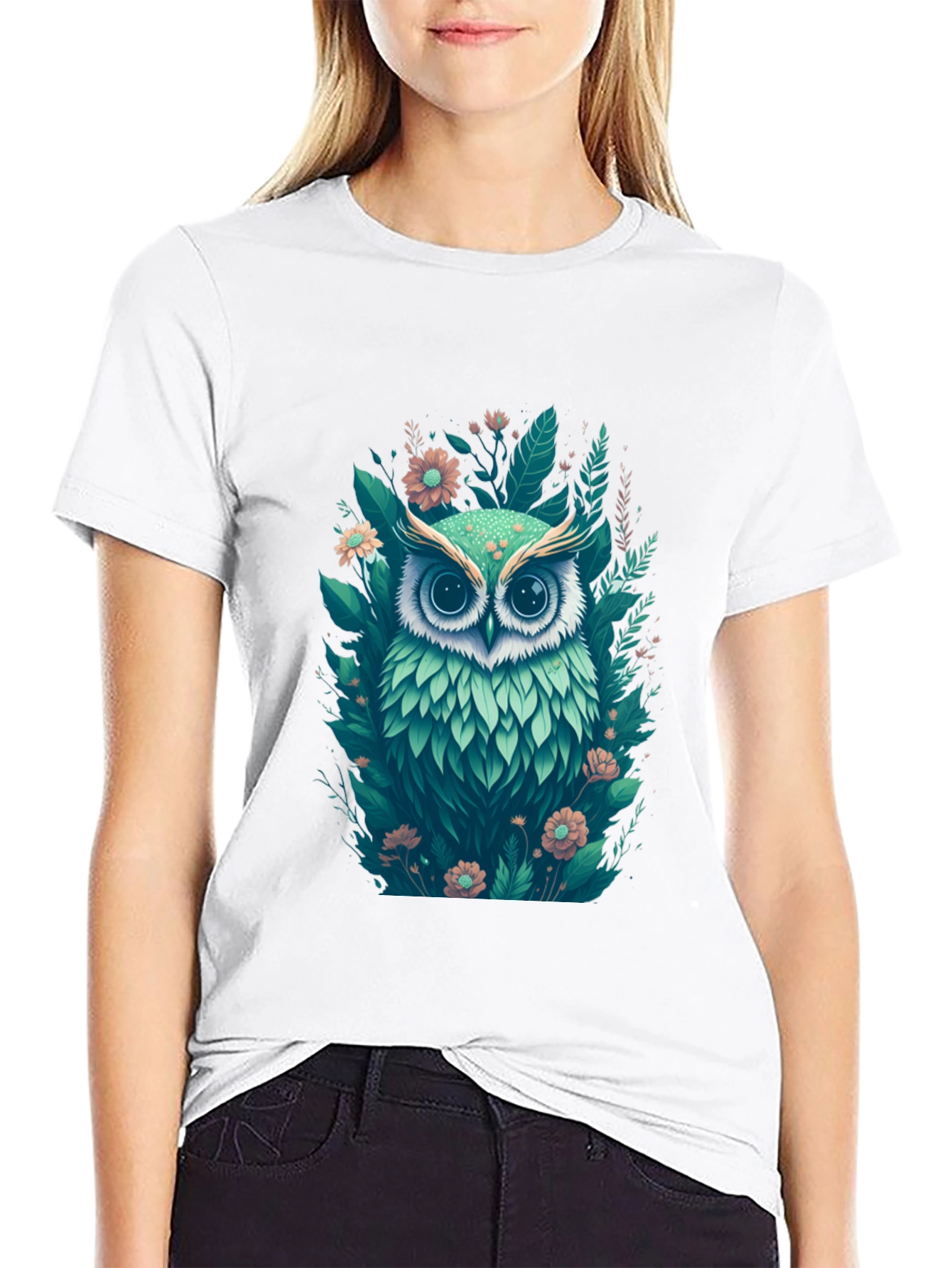 Mens Black Owl & Floral Graphic Tee