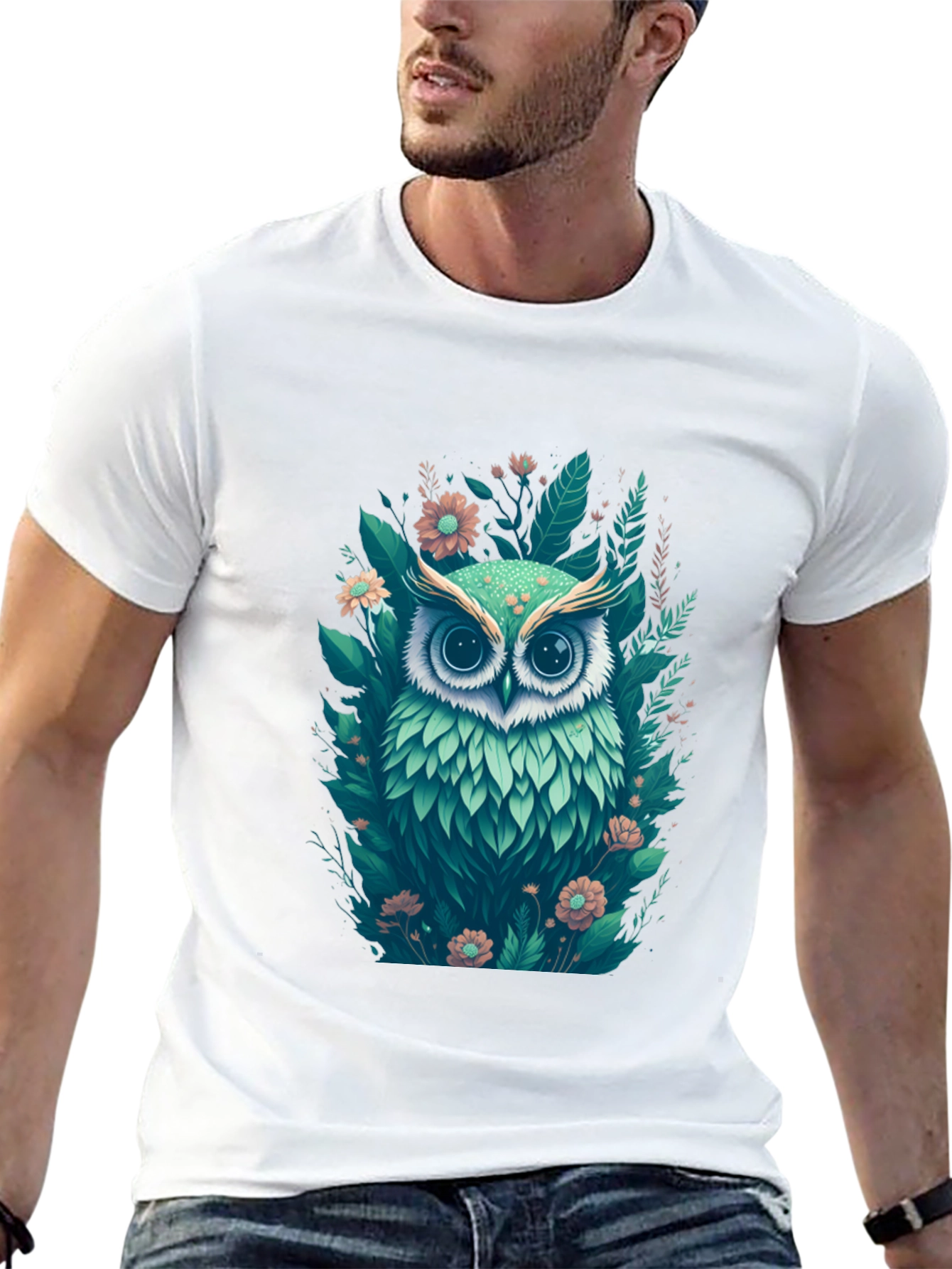 Mens Black Owl & Floral Graphic Tee