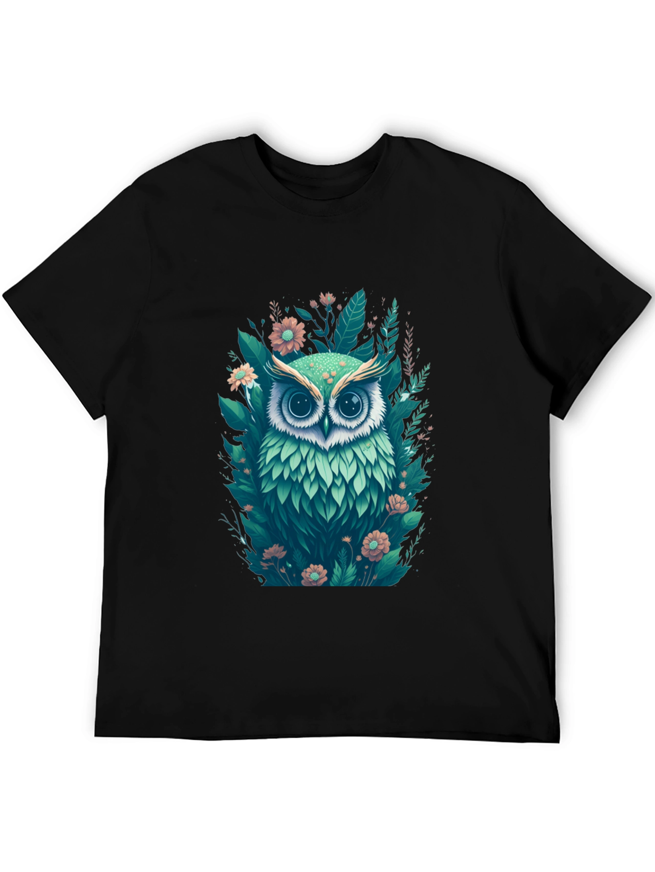 Mens Black Owl & Floral Graphic Tee