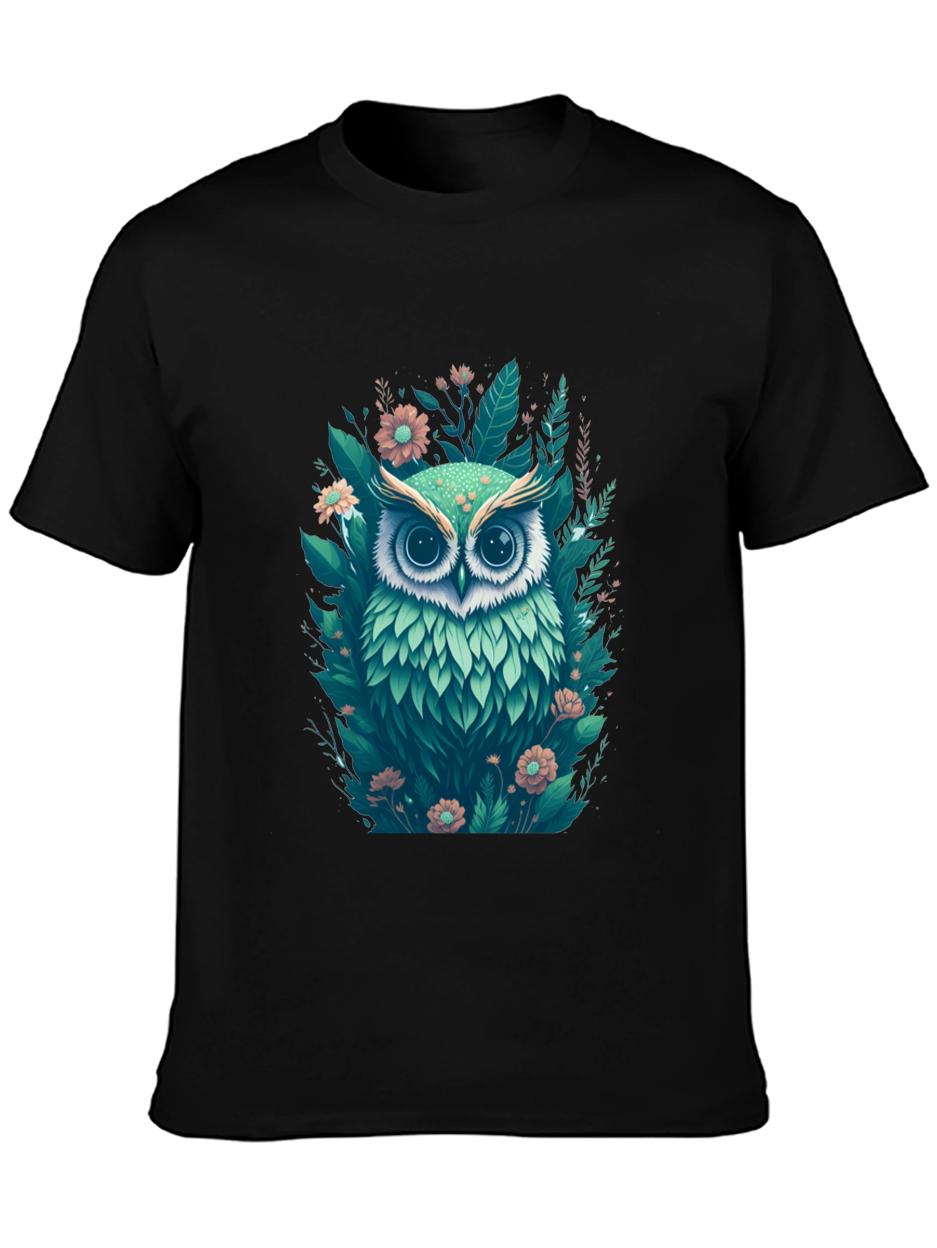 Mens Black Owl & Floral Graphic Tee