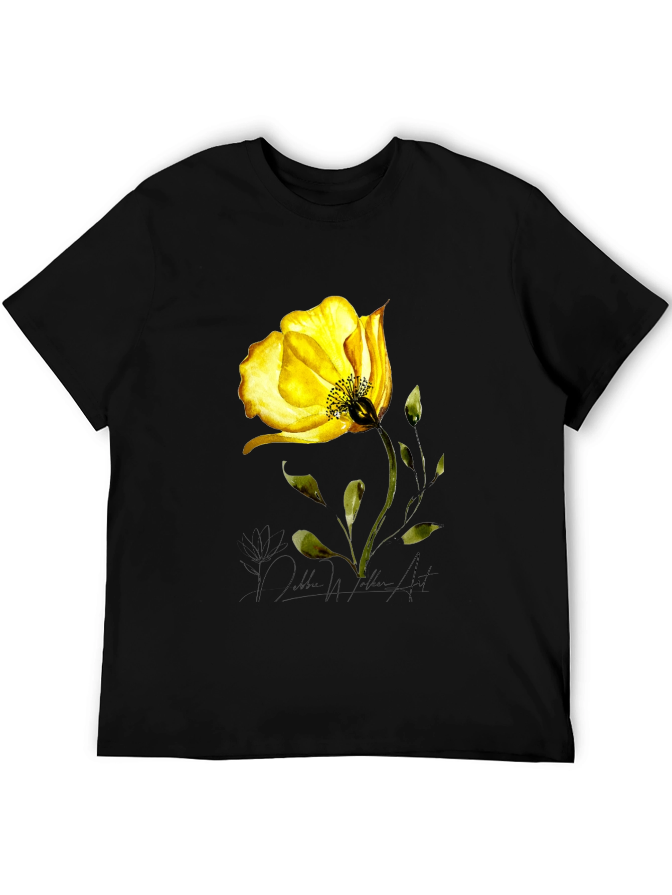 Yellow Flower Graphic Black T-Shirt