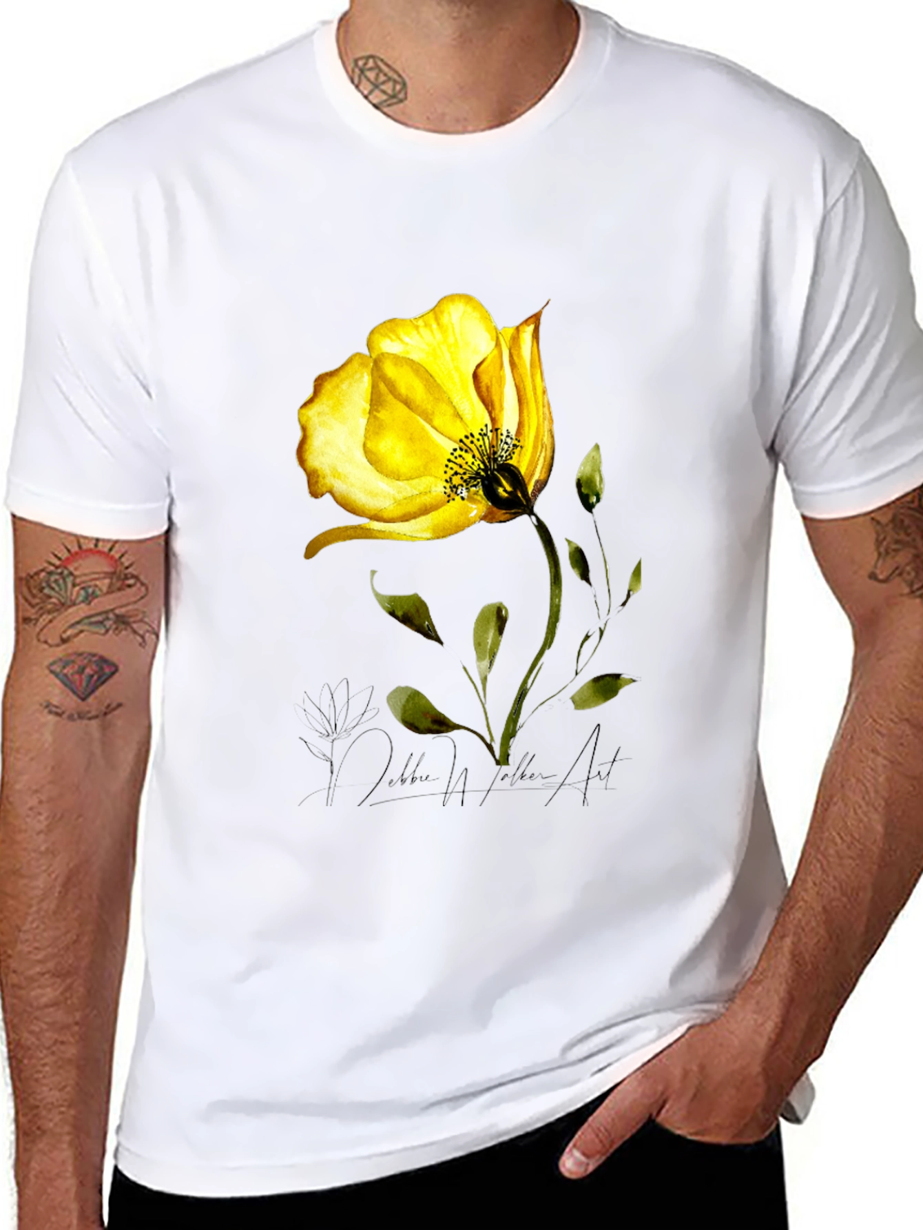 Yellow Flower Graphic Black T-Shirt