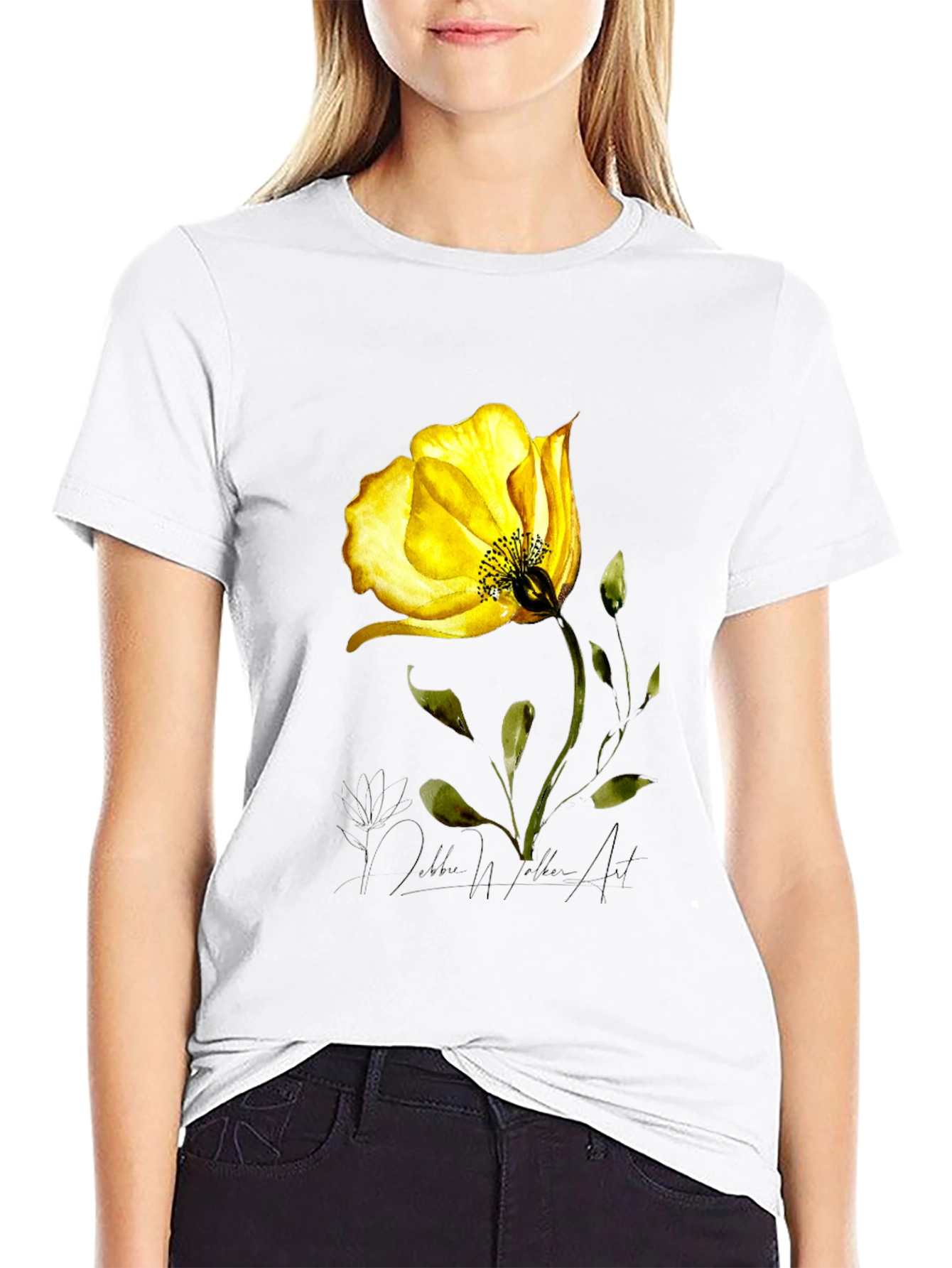 Yellow Flower Graphic Black T-Shirt
