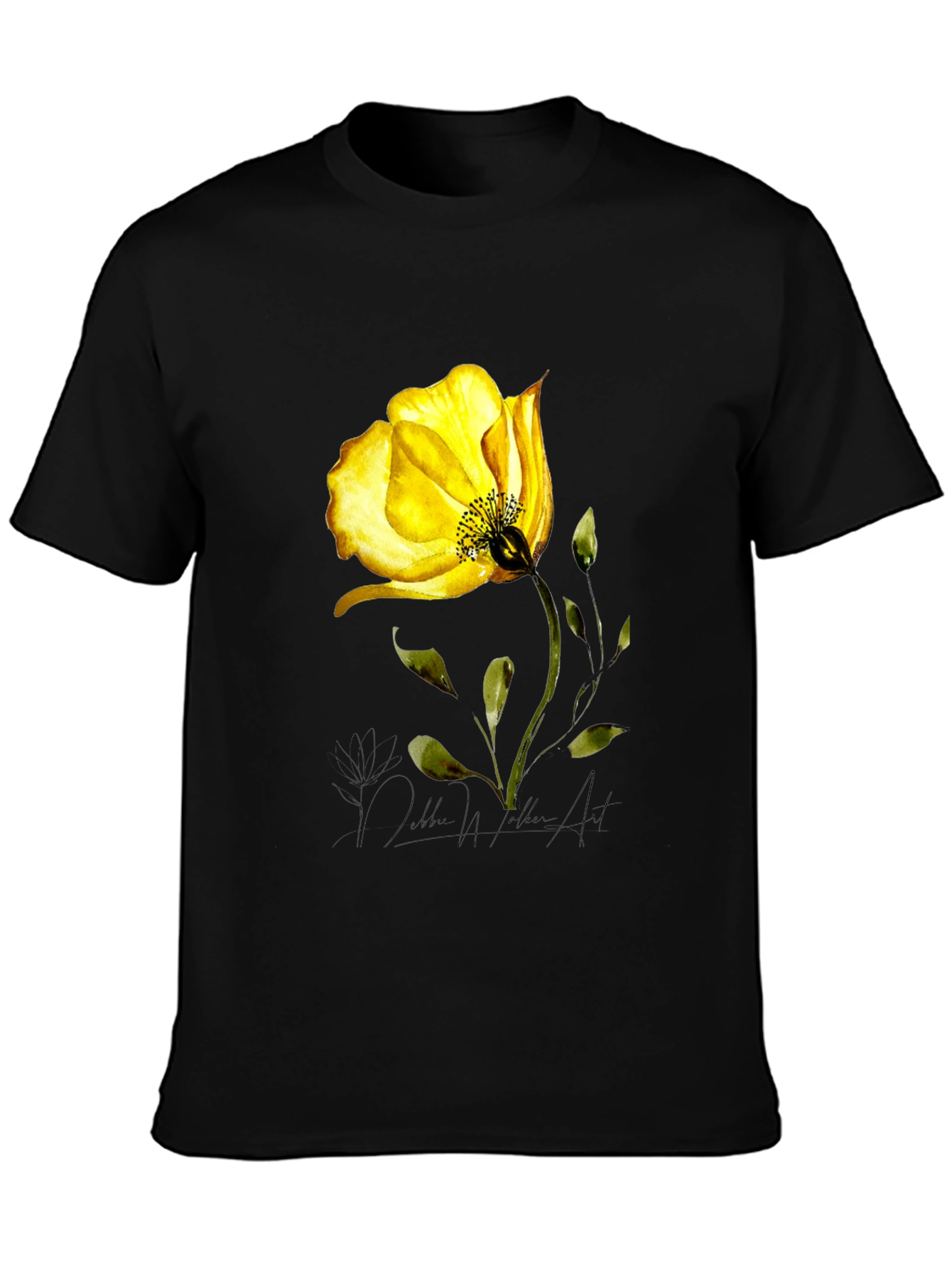 Yellow Flower Graphic Black T-Shirt