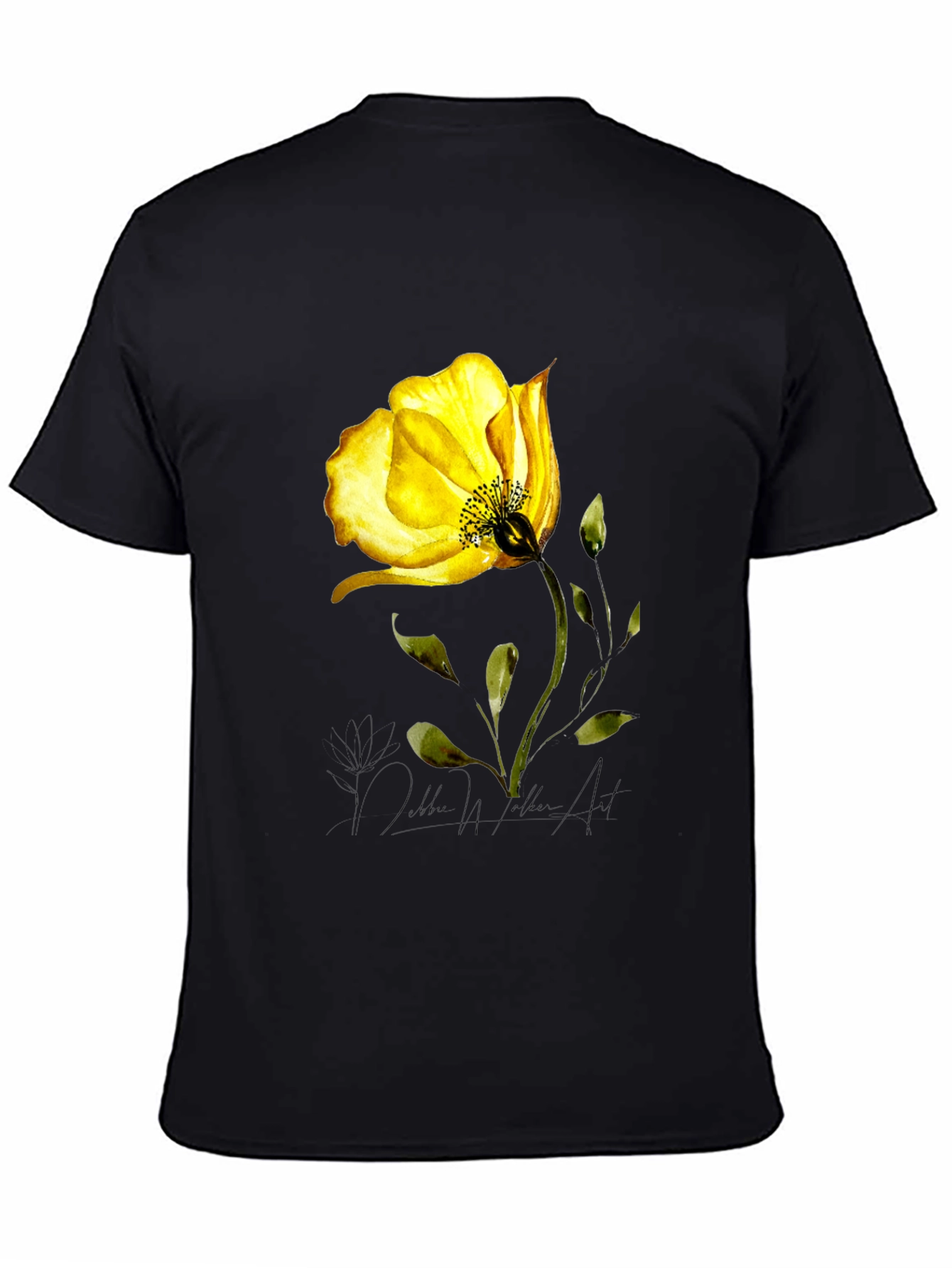 Yellow Flower Graphic Black T-Shirt