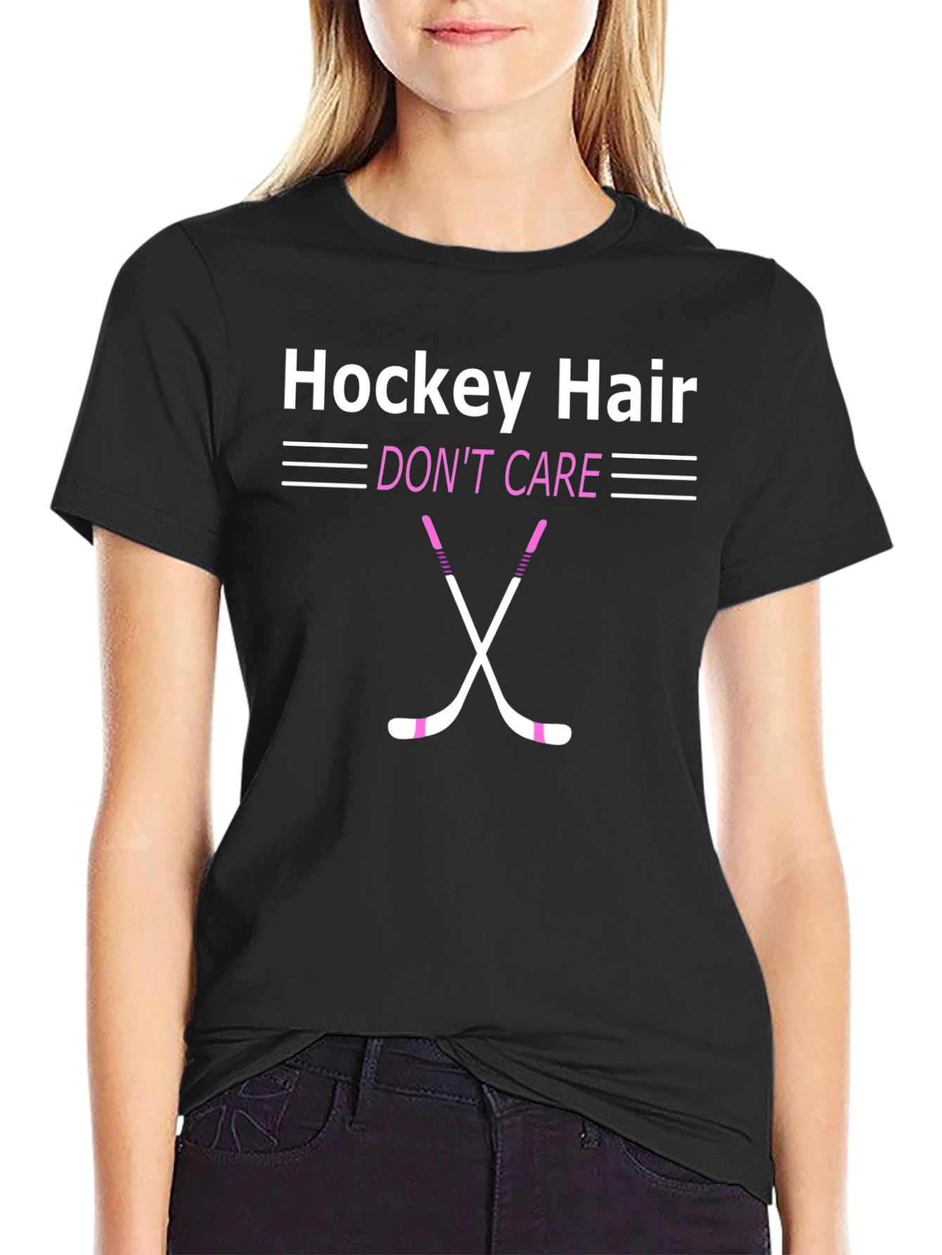 Hockey Hair Dont Care Graphic Tee