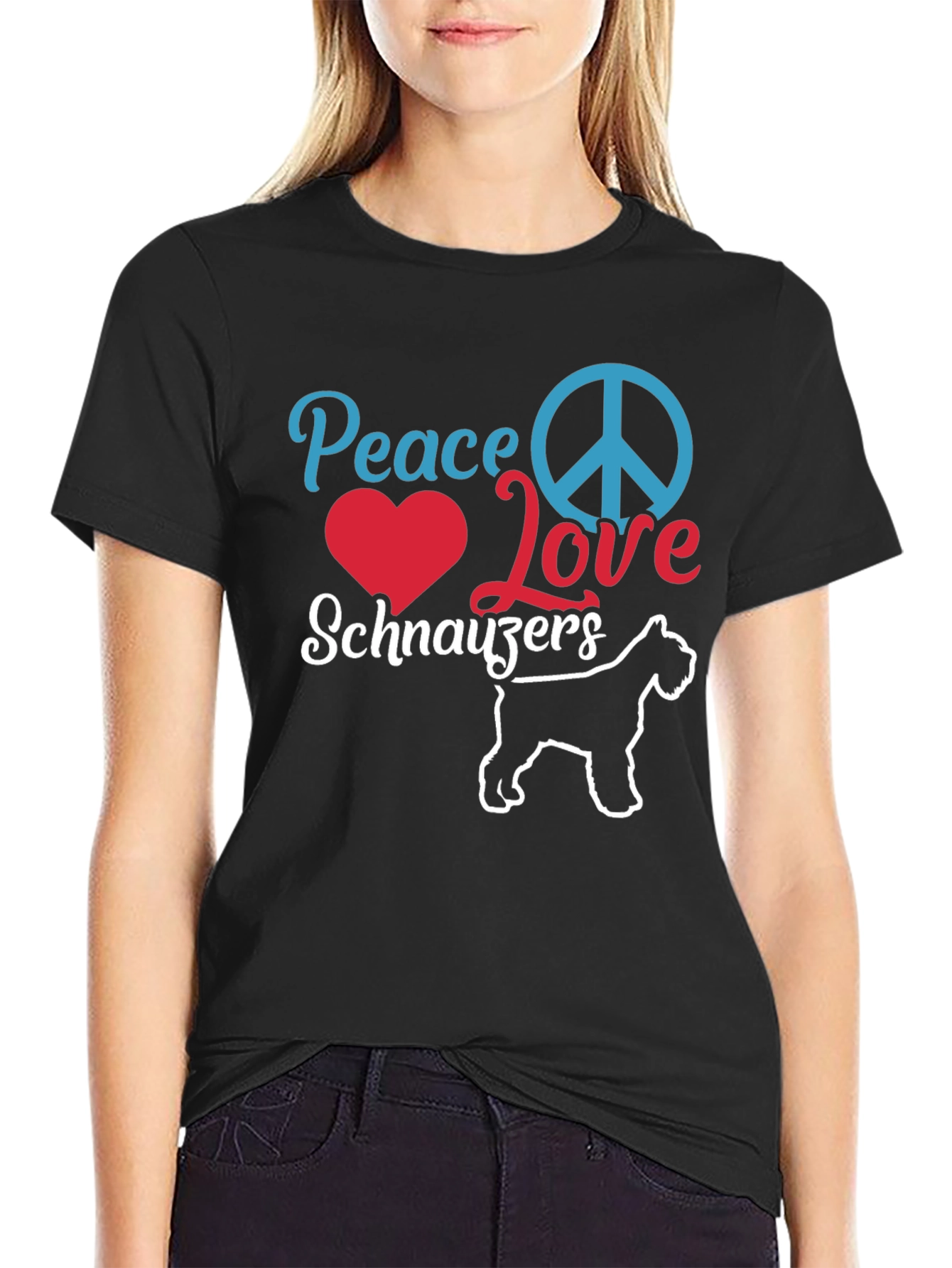 Peace Love Schnauzers Black T-Shirt