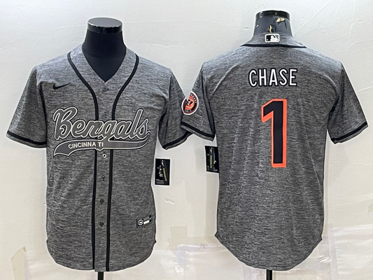 Men's Cincinnati Bengals Ja'Marr Chase #1 Grey Fashion Game Jerseys