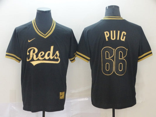 Men's Cincinnati Reds Yasiel Puig #66 Black Replica Baseball Jerseys