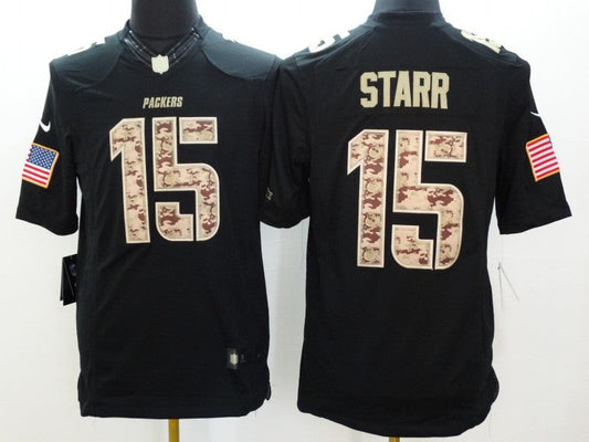 Men's Green Bay Packers Bart Starr #15 Black Game Jerseys