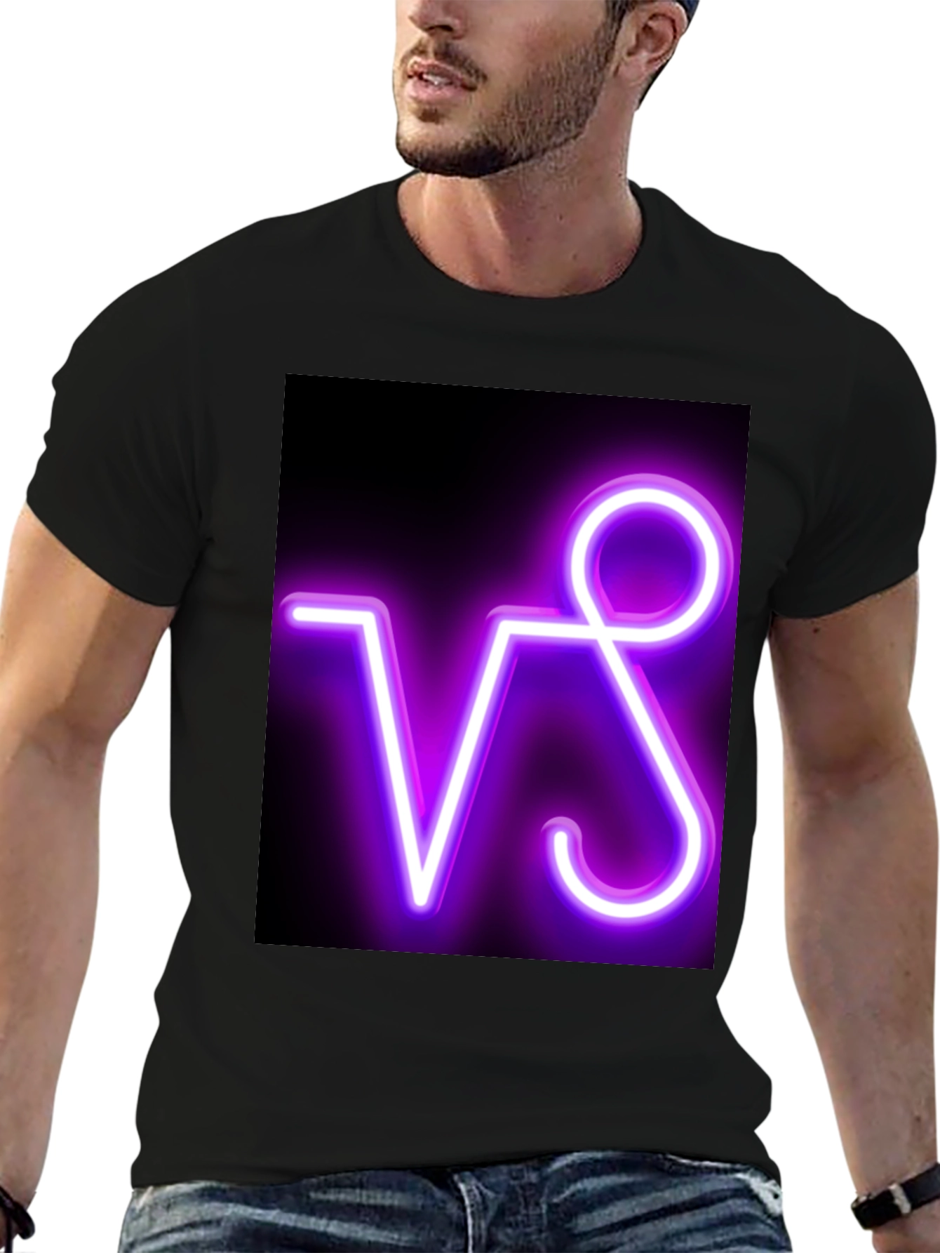Neon VS Graphic Black Tee - Stylish & Modern
