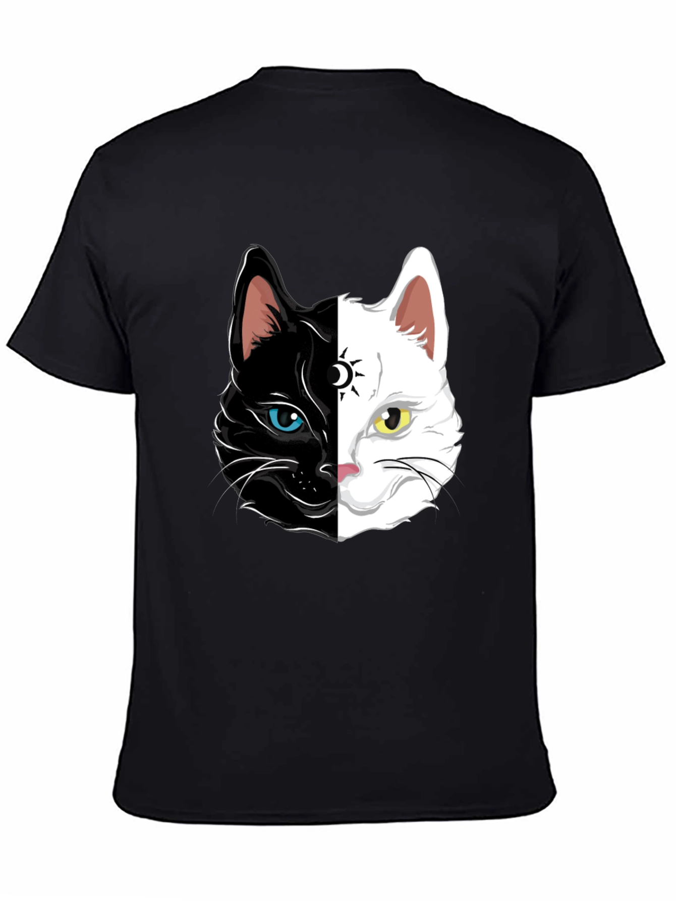 Yin Yang Cat Graphic Tee - Black Cotton Shirt