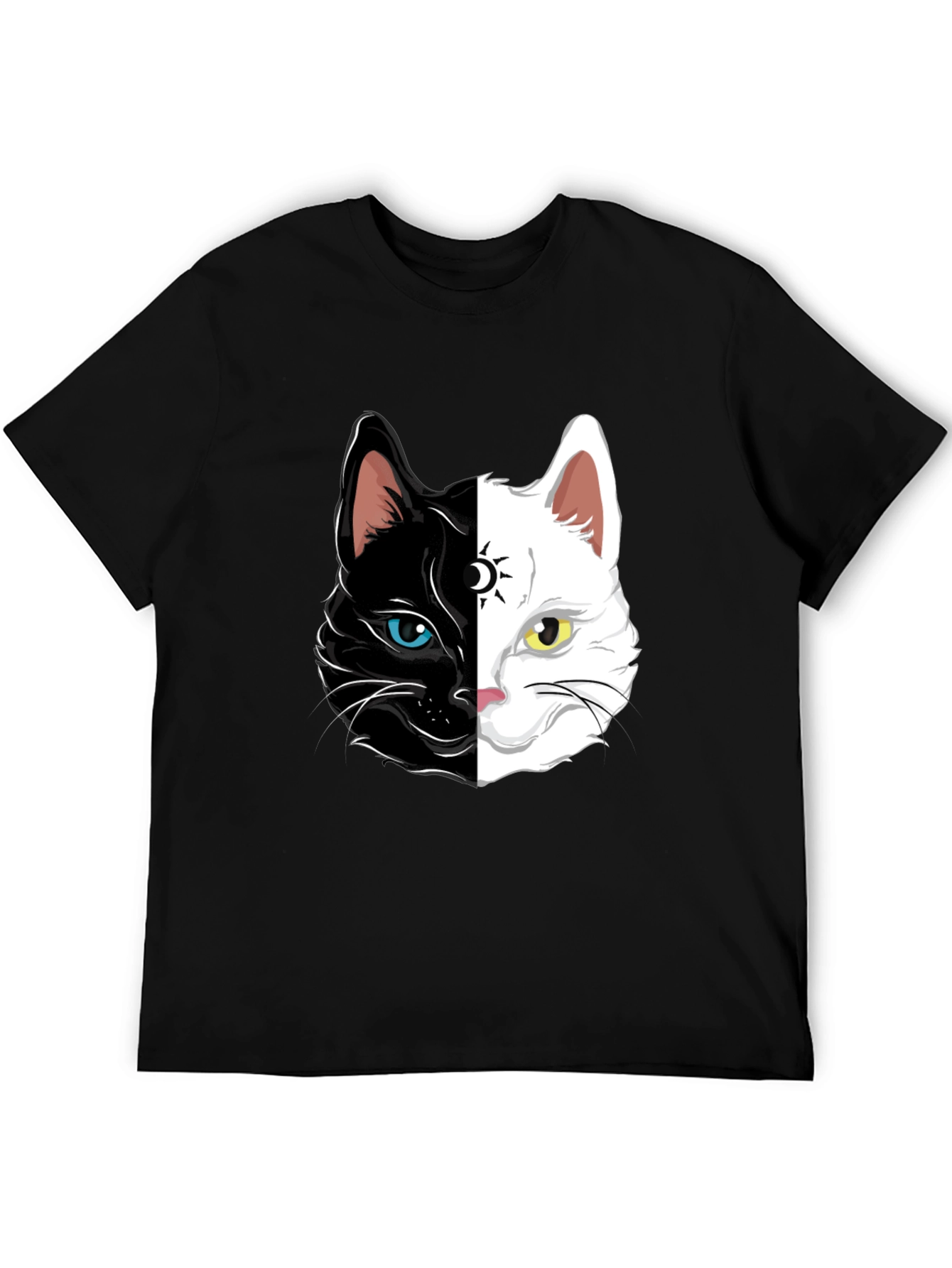 Yin Yang Cat Graphic Tee - Black Cotton Shirt