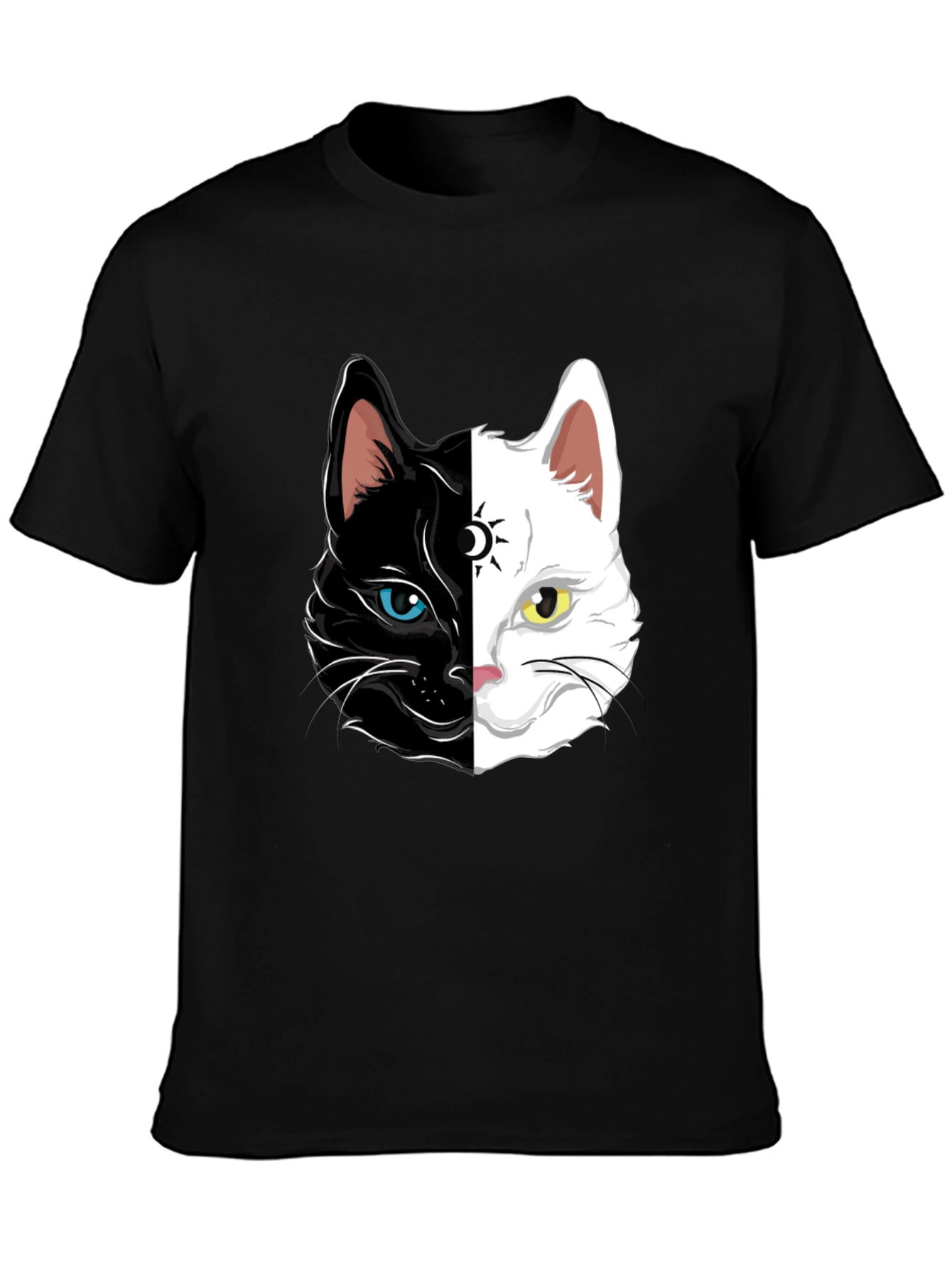 Yin Yang Cat Graphic Tee - Black Cotton Shirt