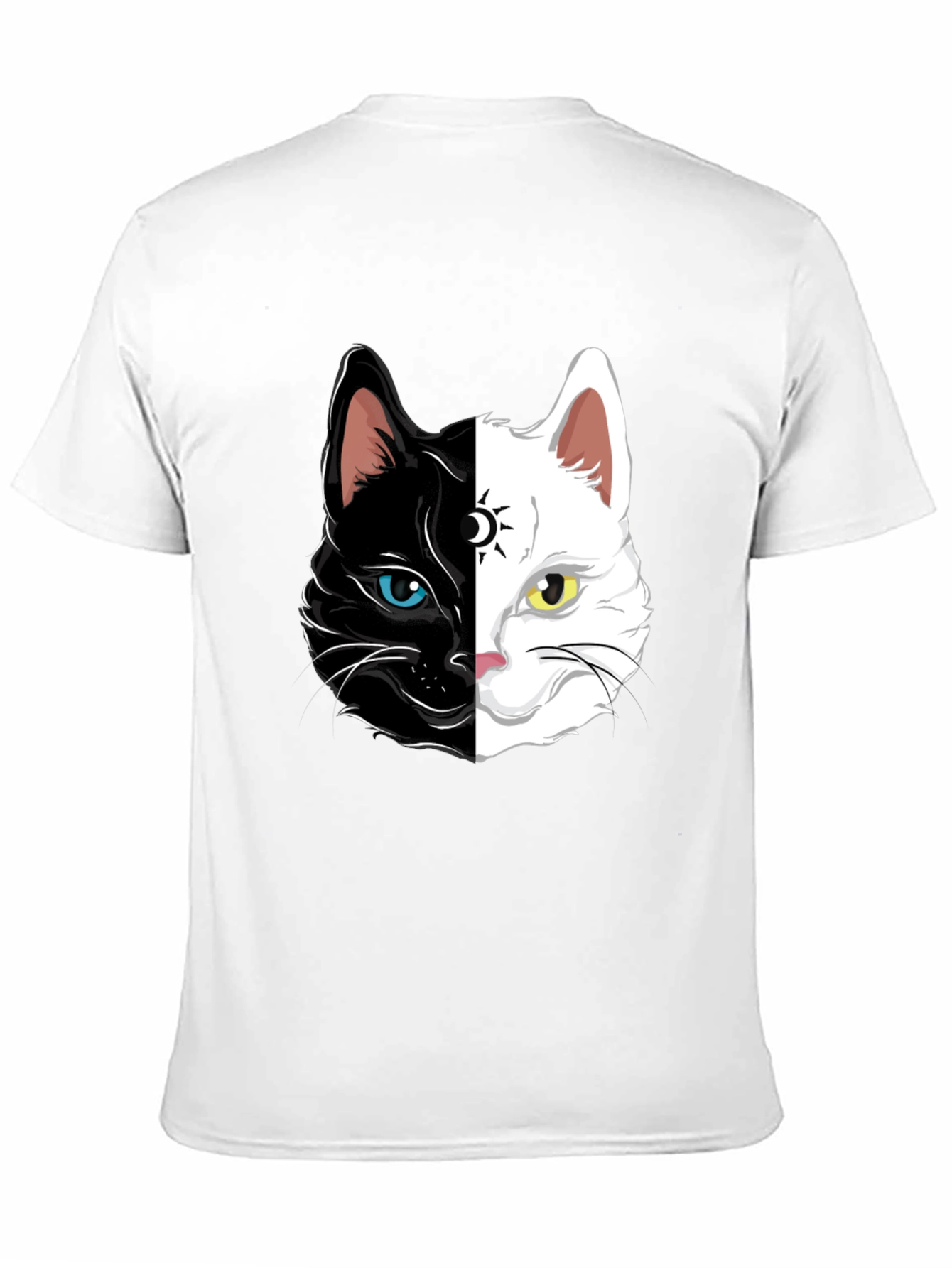 Yin Yang Cat Graphic Tee - Black Cotton Shirt