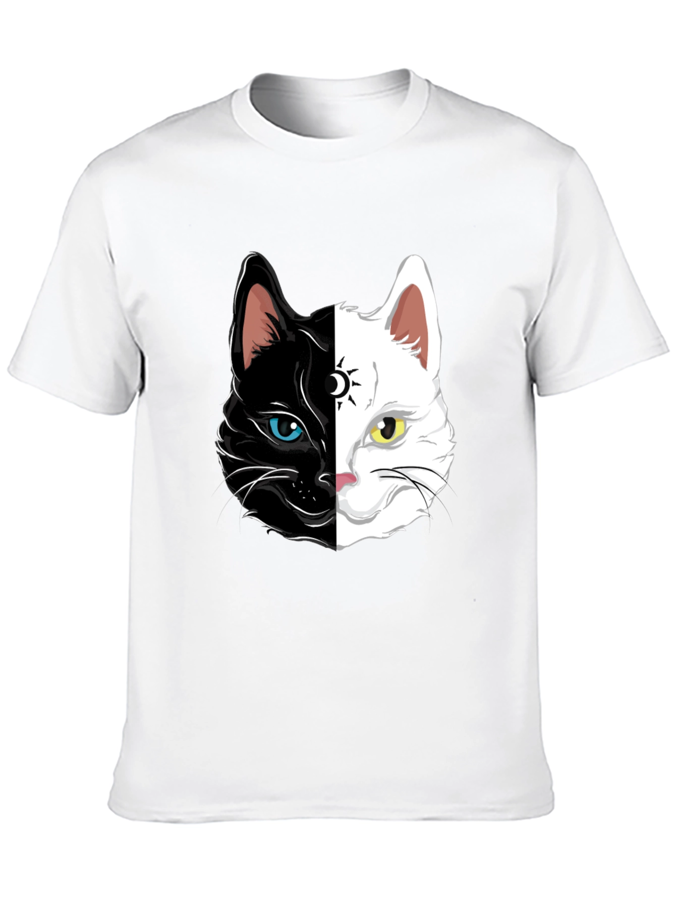 Yin Yang Cat Graphic Tee - Black Cotton Shirt
