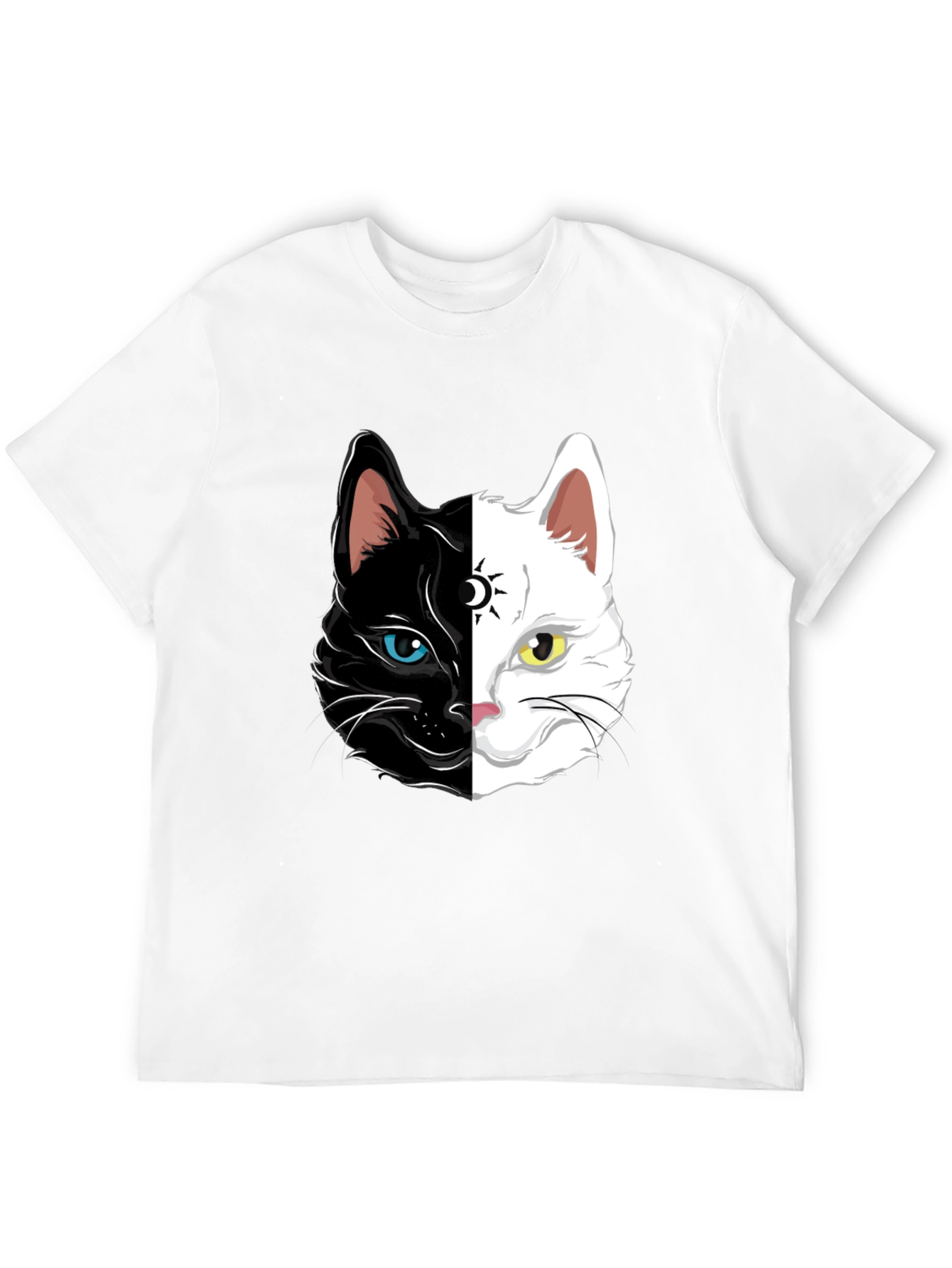 Yin Yang Cat Graphic Tee - Black Cotton Shirt