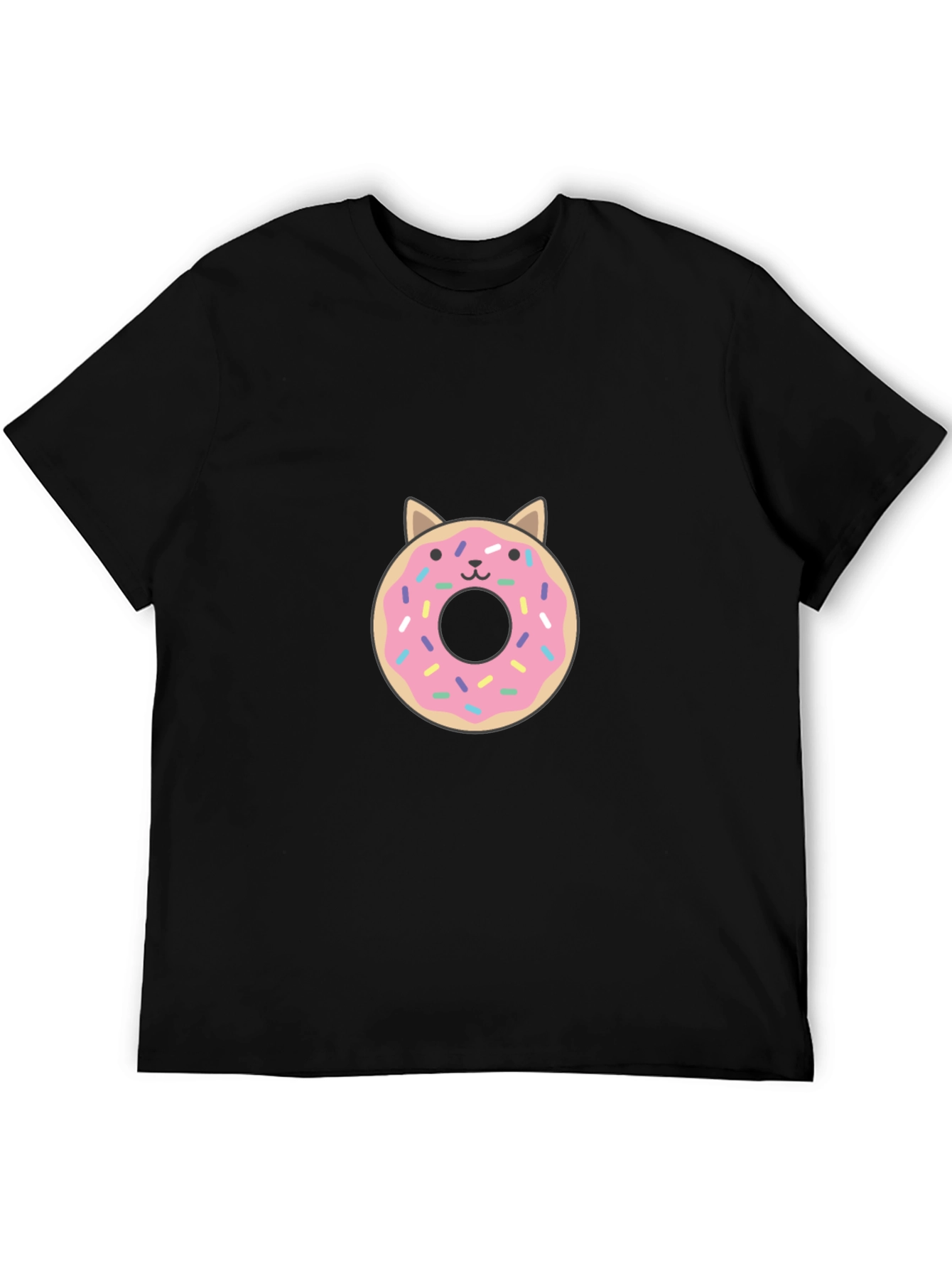 Cute Donut Cat Graphic Tee - Black T-Shirt