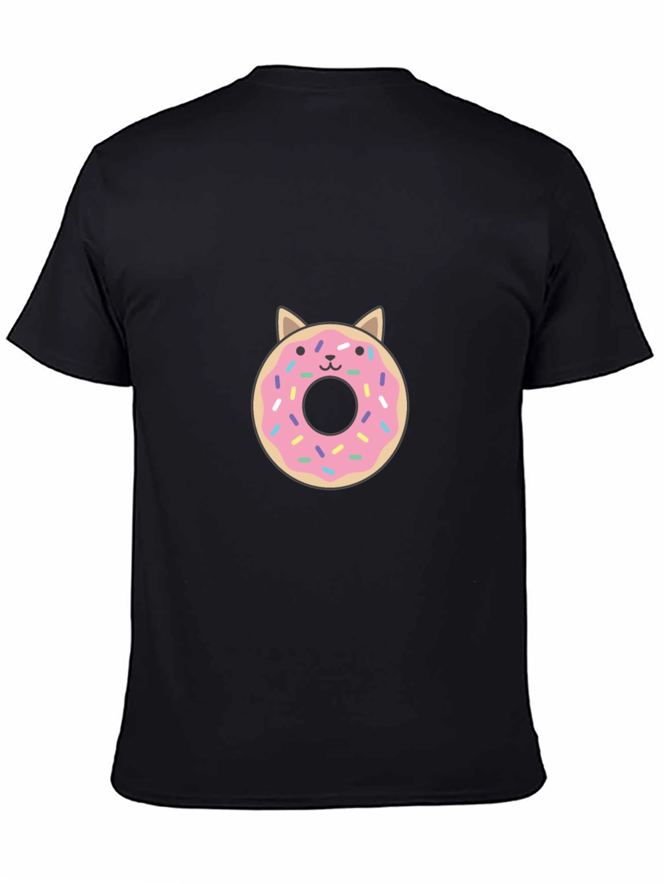 Cute Donut Cat Graphic Tee - Black T-Shirt
