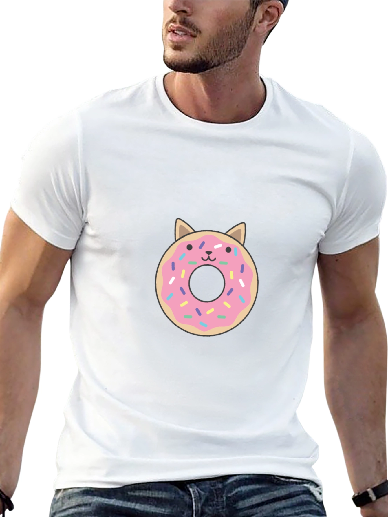 Cute Donut Cat Graphic Tee - Black T-Shirt