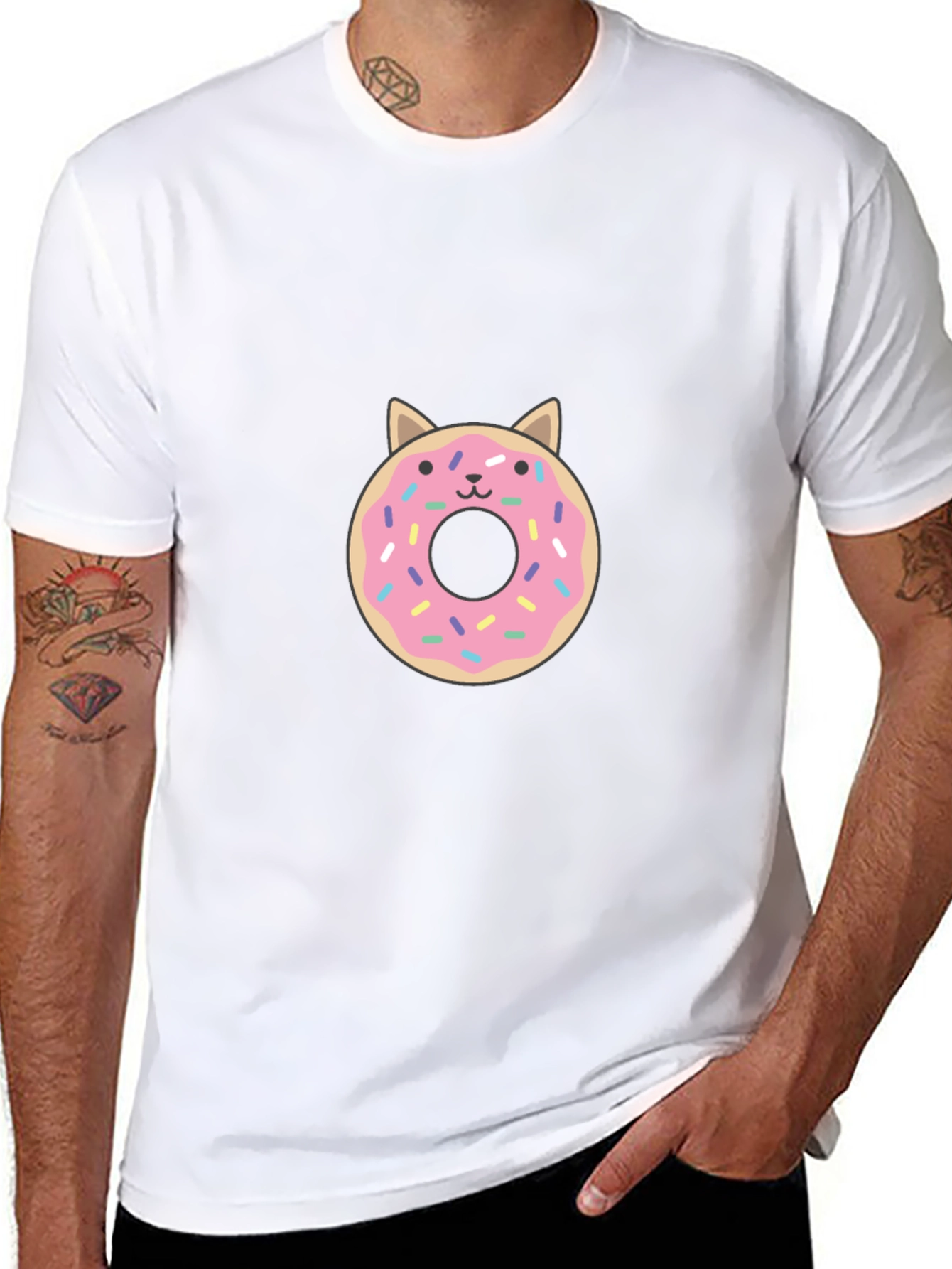Cute Donut Cat Graphic Tee - Black T-Shirt