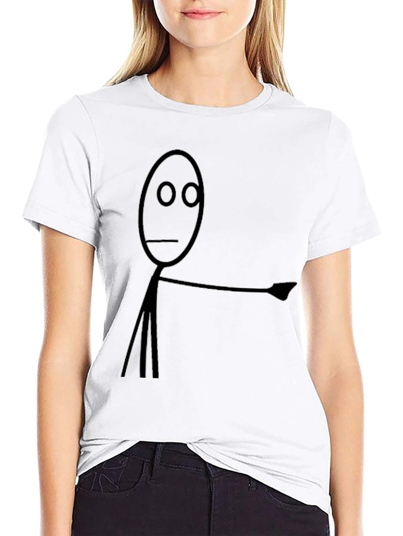Humorous Stick Figure Pointing T-Shirt - Black