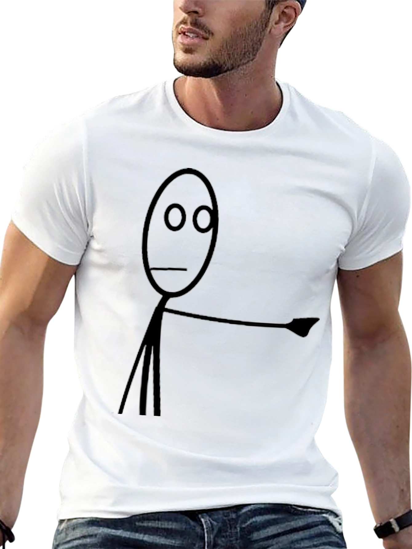 Humorous Stick Figure Pointing T-Shirt - Black